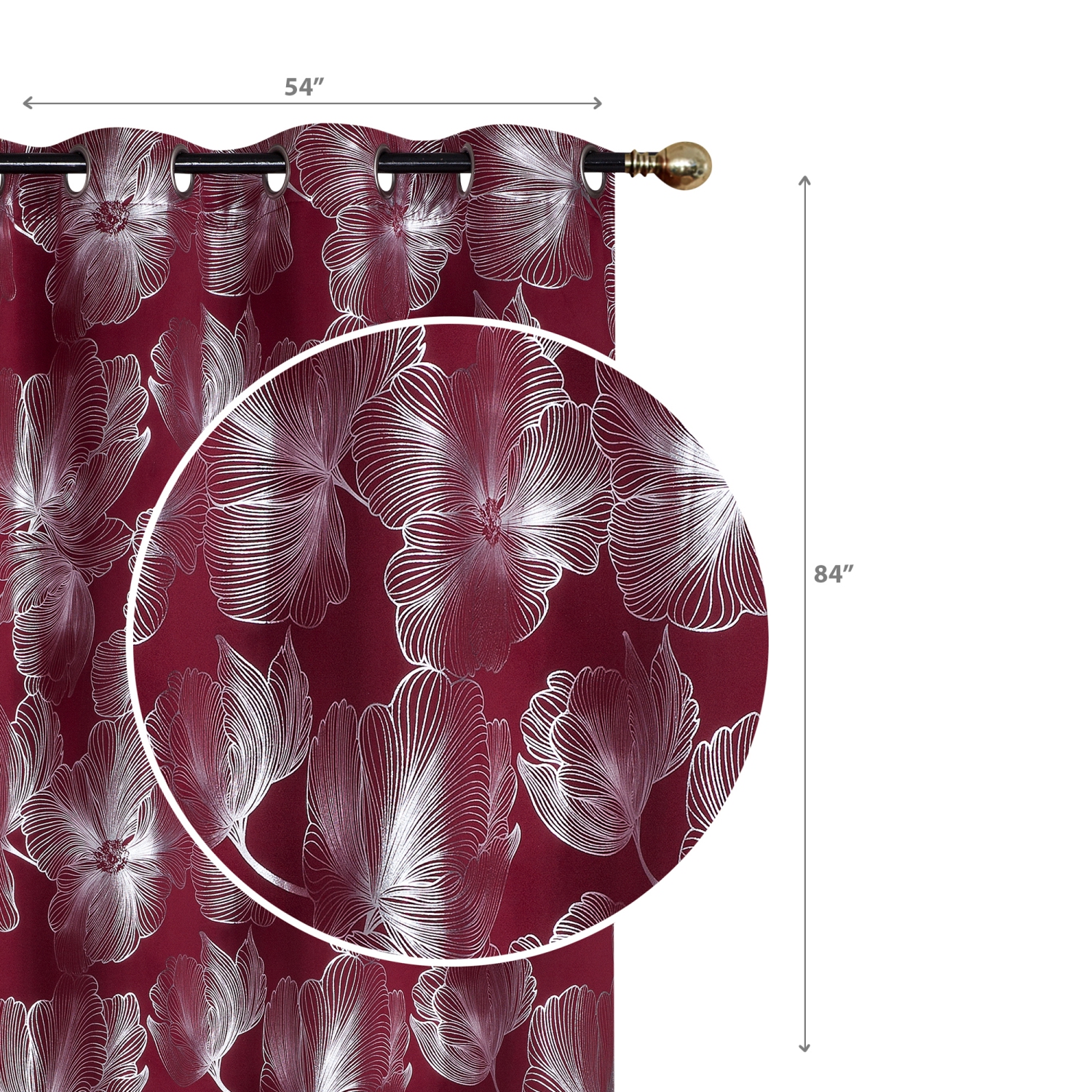 Maison Concepts Foil Print Pannel W 8 Grom Hibiscus Burgundy 84" - Ensemble De 2