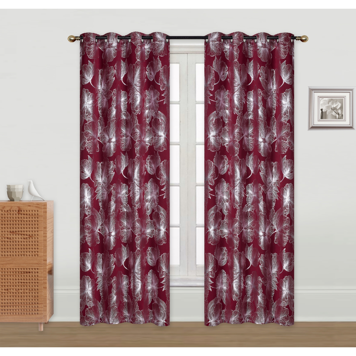 Maison Concepts Foil Print Pannel W 8 Grom Hibiscus Burgundy 84" - Ensemble De 2