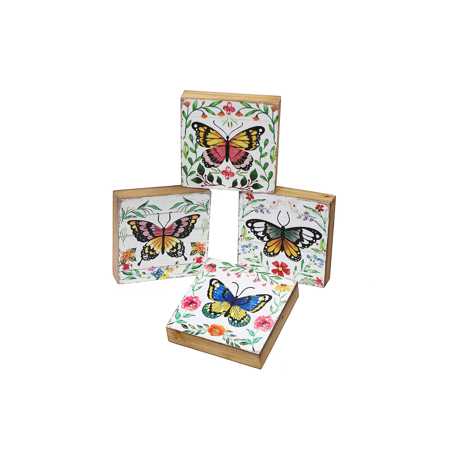 Maison Concepts Square Wood Blocks Butterfly Asstd - Set of 4