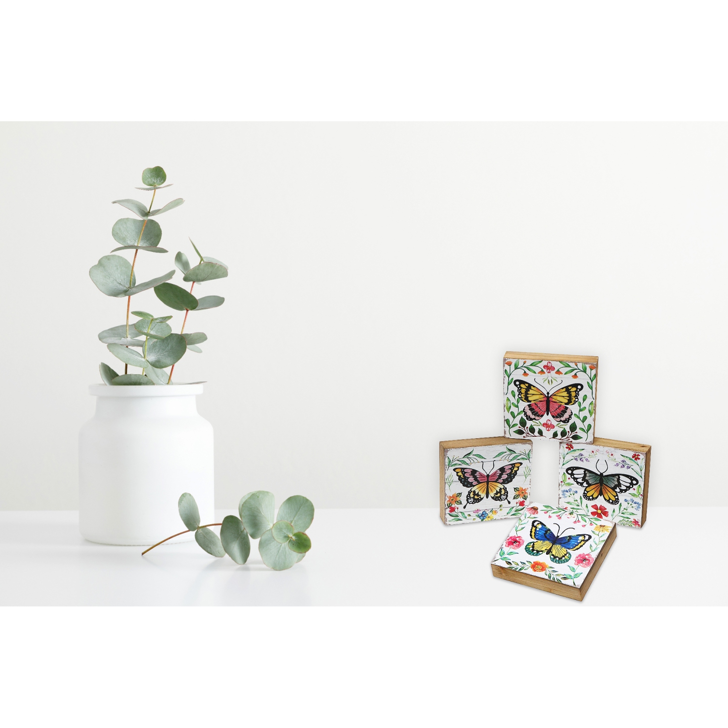 Maison Concepts Square Wood Blocks Butterfly Asstd - Set of 4