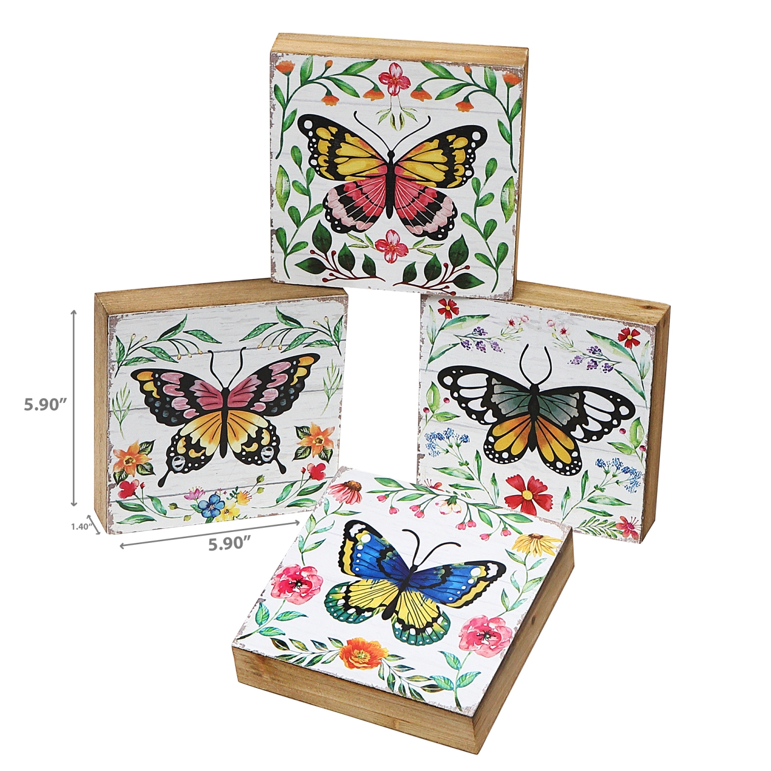 Maison Concepts Square Wood Blocks Butterfly Asstd - Set of 4