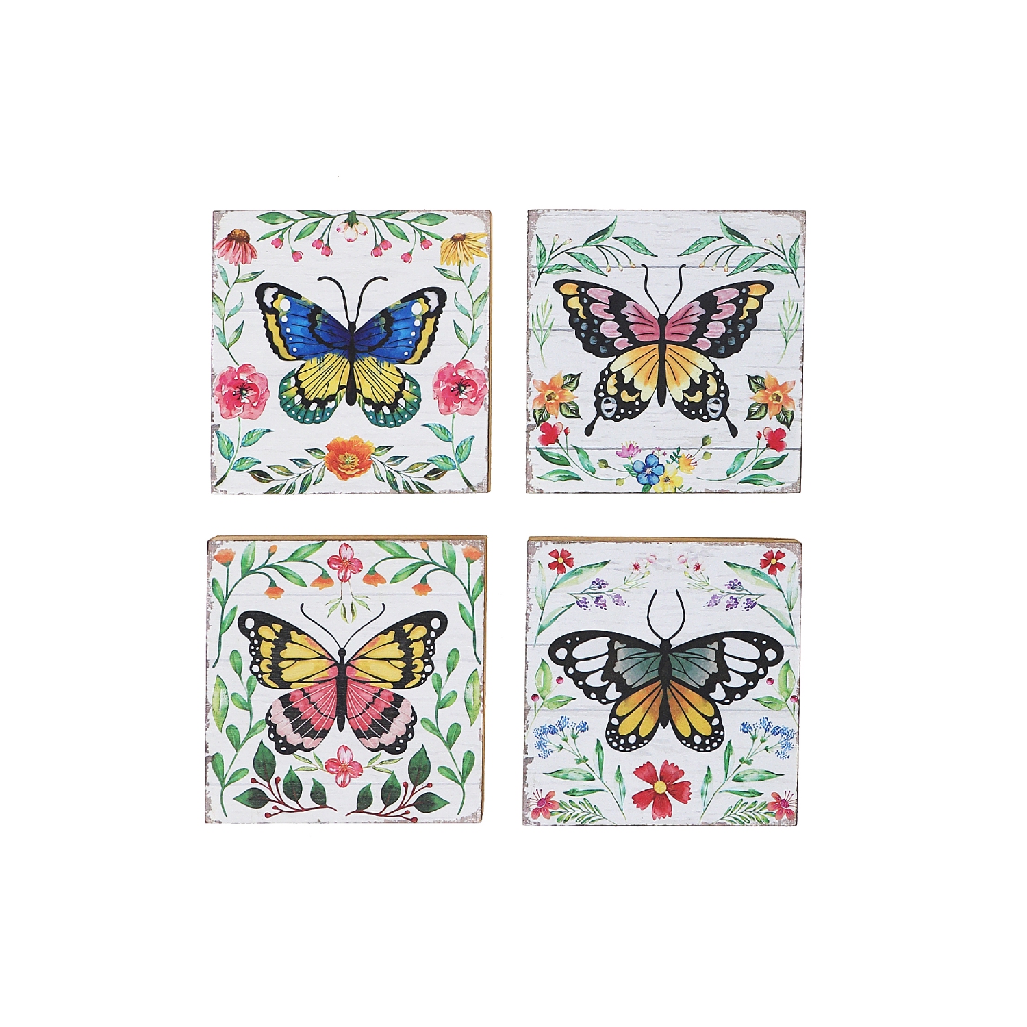 Maison Concepts Square Wood Blocks Butterfly Asstd - Set of 4