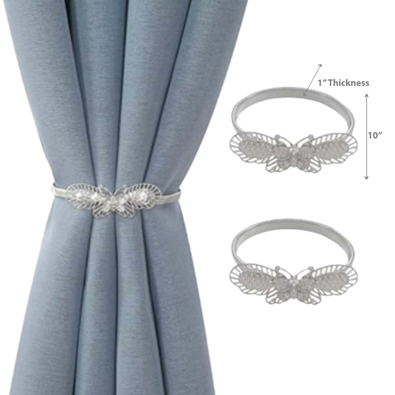 Maison Concepts Set De 2 Rideaux Tiebacks Butterfly Silver