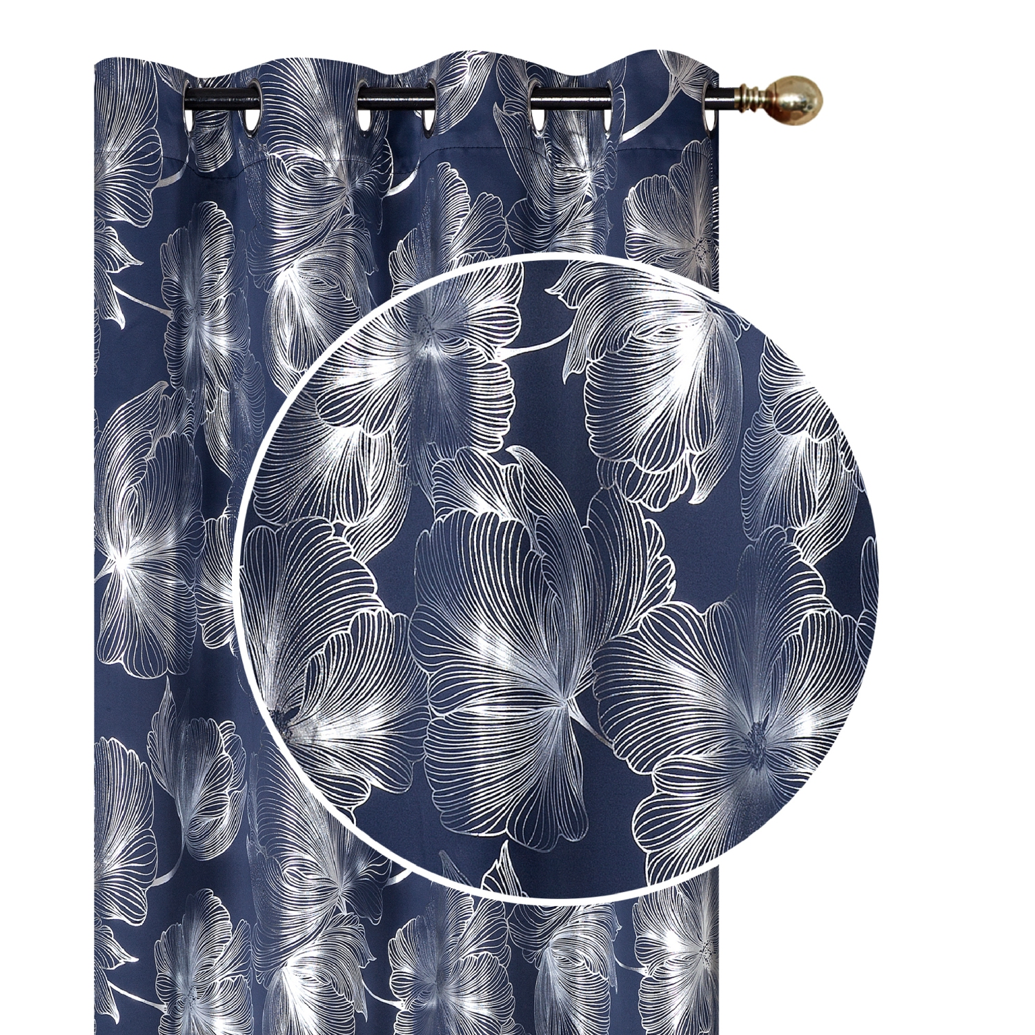 Maison Concepts Foil Print Panel W 8 Grom Hibiscus Navy Blue 96" - Set of 2