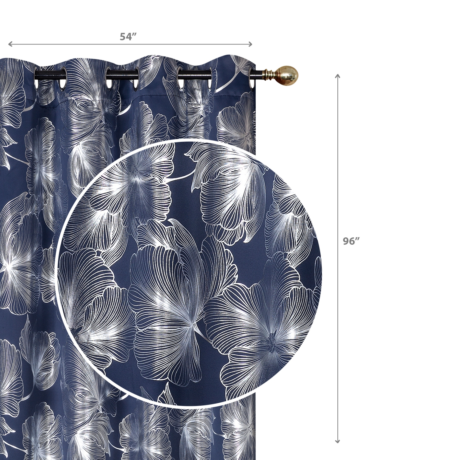 Maison Concepts Foil Print Panel W 8 Grom Hibiscus Navy Blue 96" - Set of 2