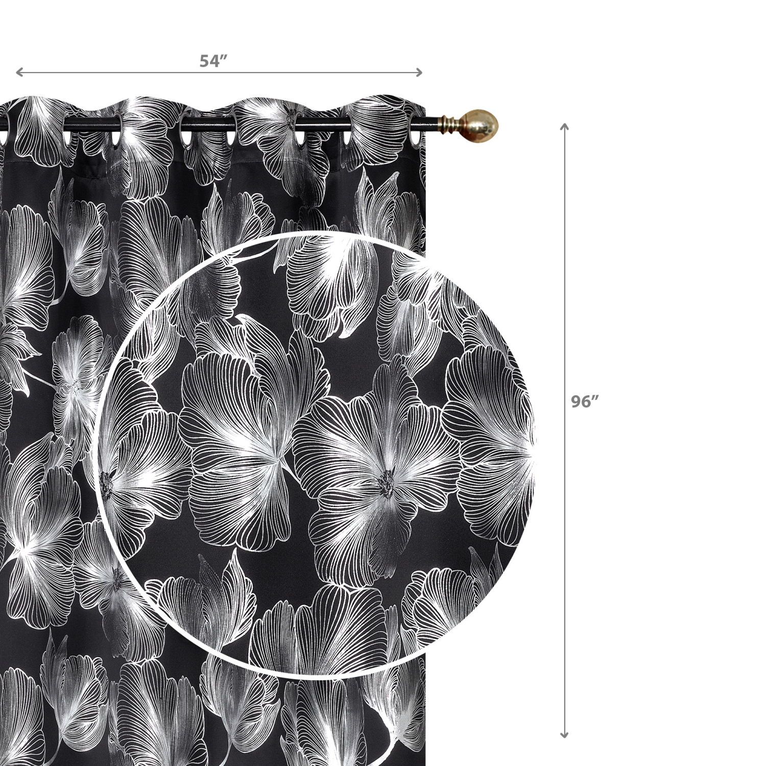 Maison Concepts Foil Print Pannel W 8 Grom Hibiscus Black 96" - Ensemble De 2