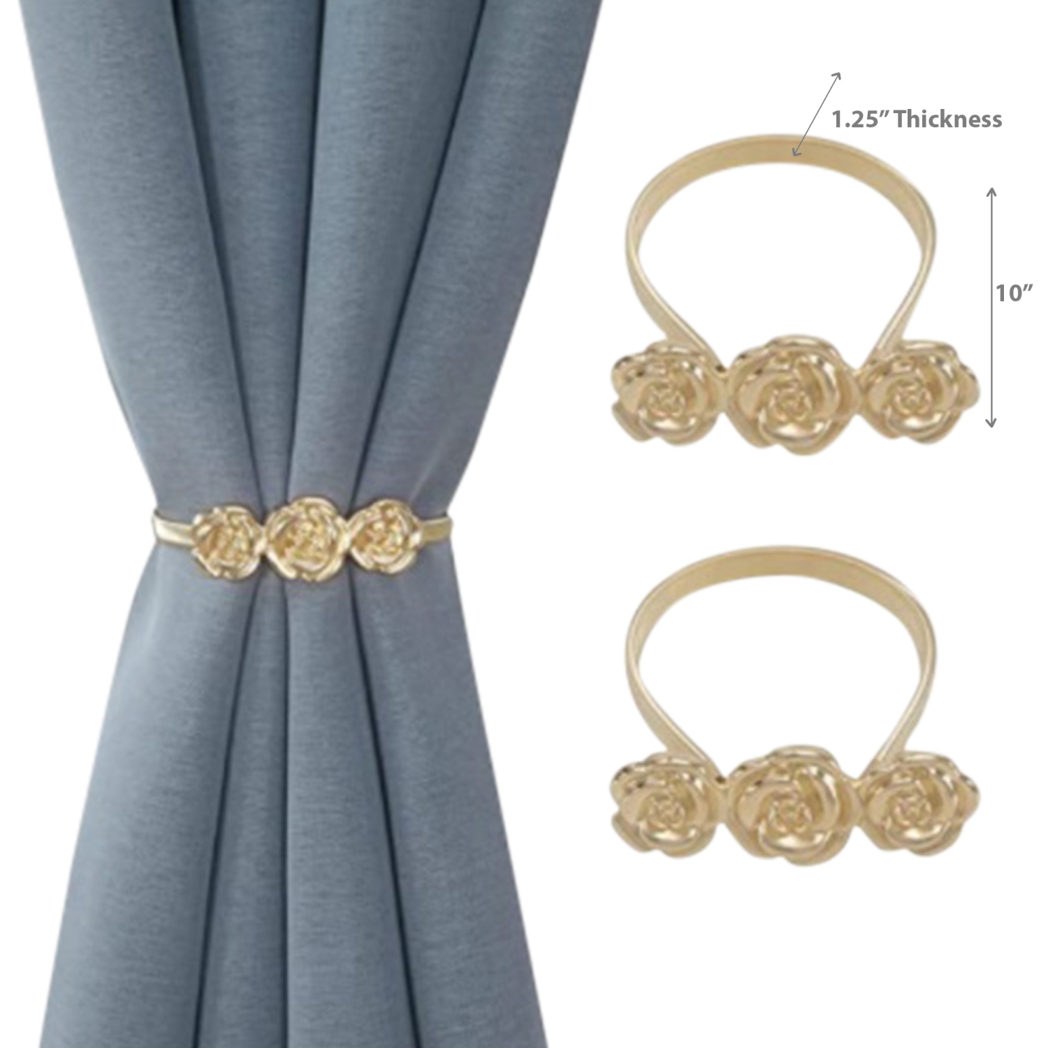 Maison Concepts Set Of 2 Curtain Tiebacks Roses Rose Gold