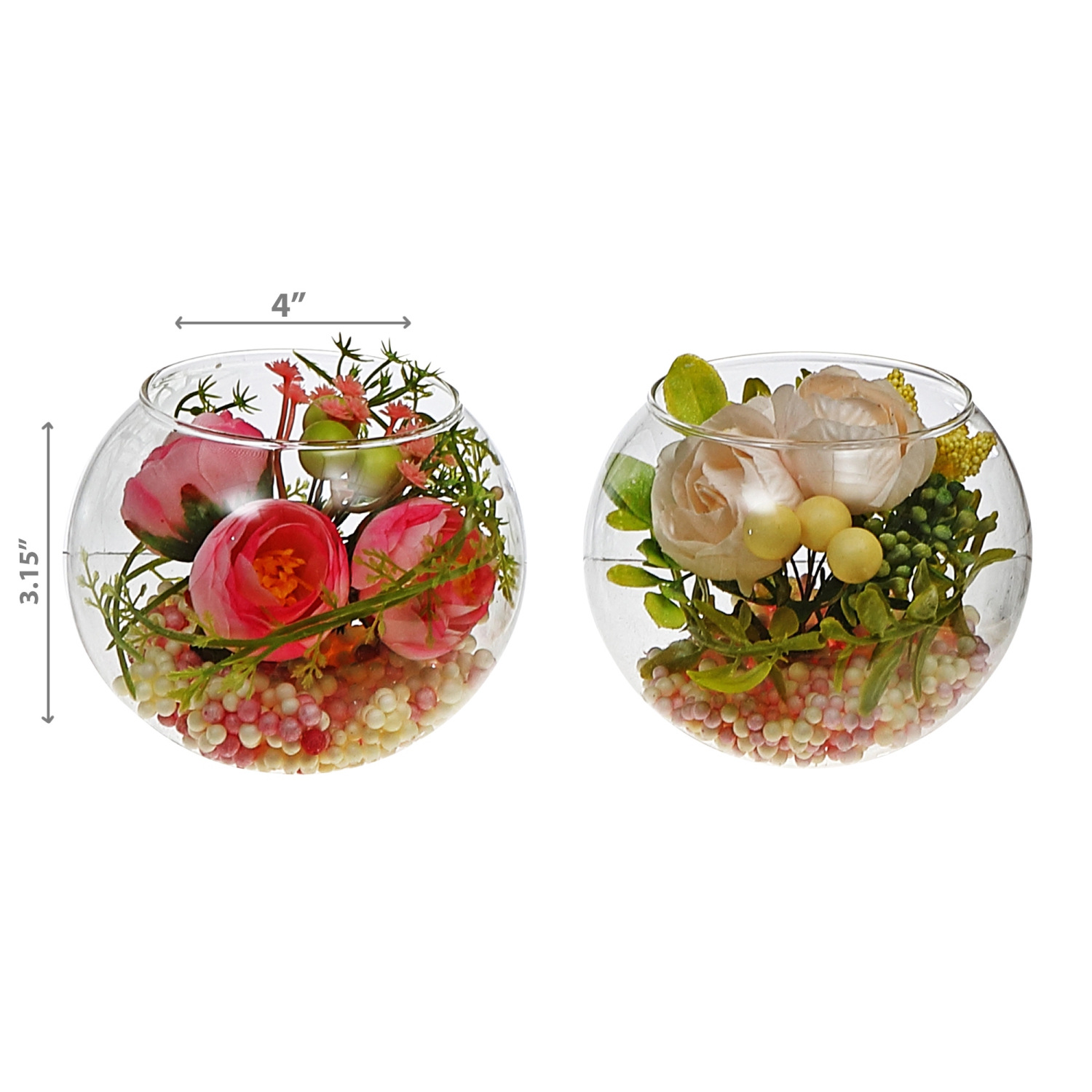 Maison Concepts Artificial Floral Arrangement In Round Glass Bowl Asstd - Set of 2