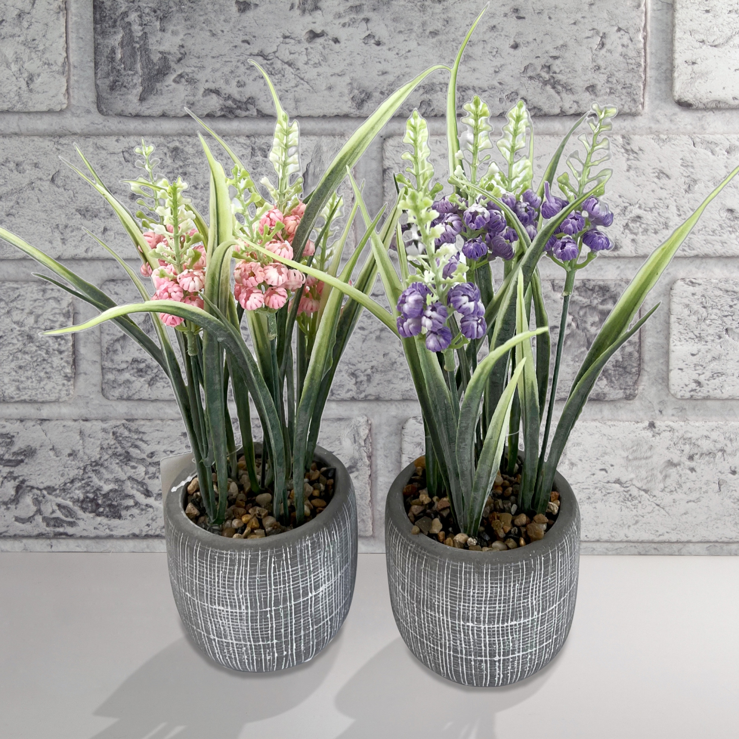 Maison Concepts Artificial Floral In Ceramic Gray Pot Asstd - Set of 2
