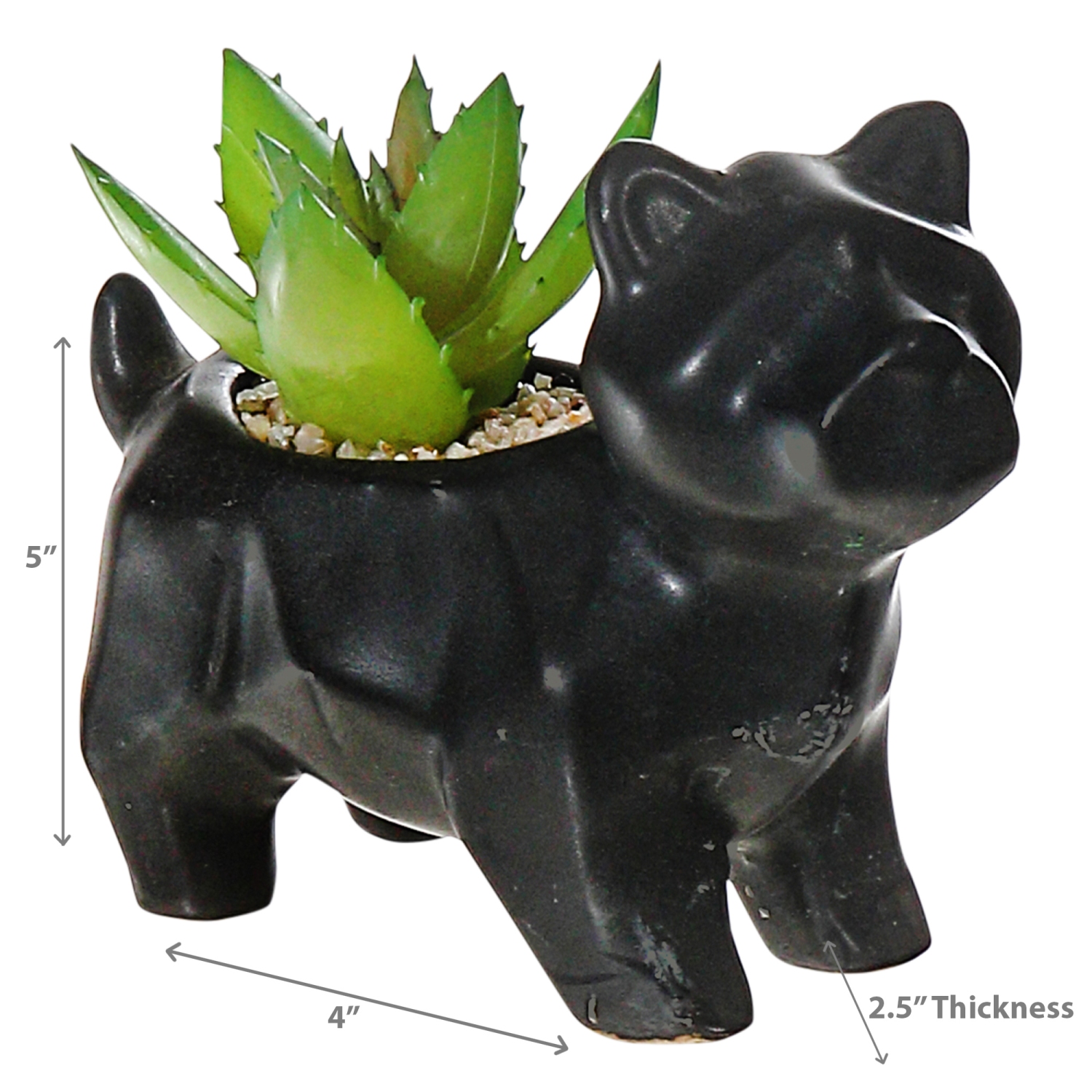 Maison Concepts Black Ceramic Dog With Artificial Succulent Asstd - Set of 2