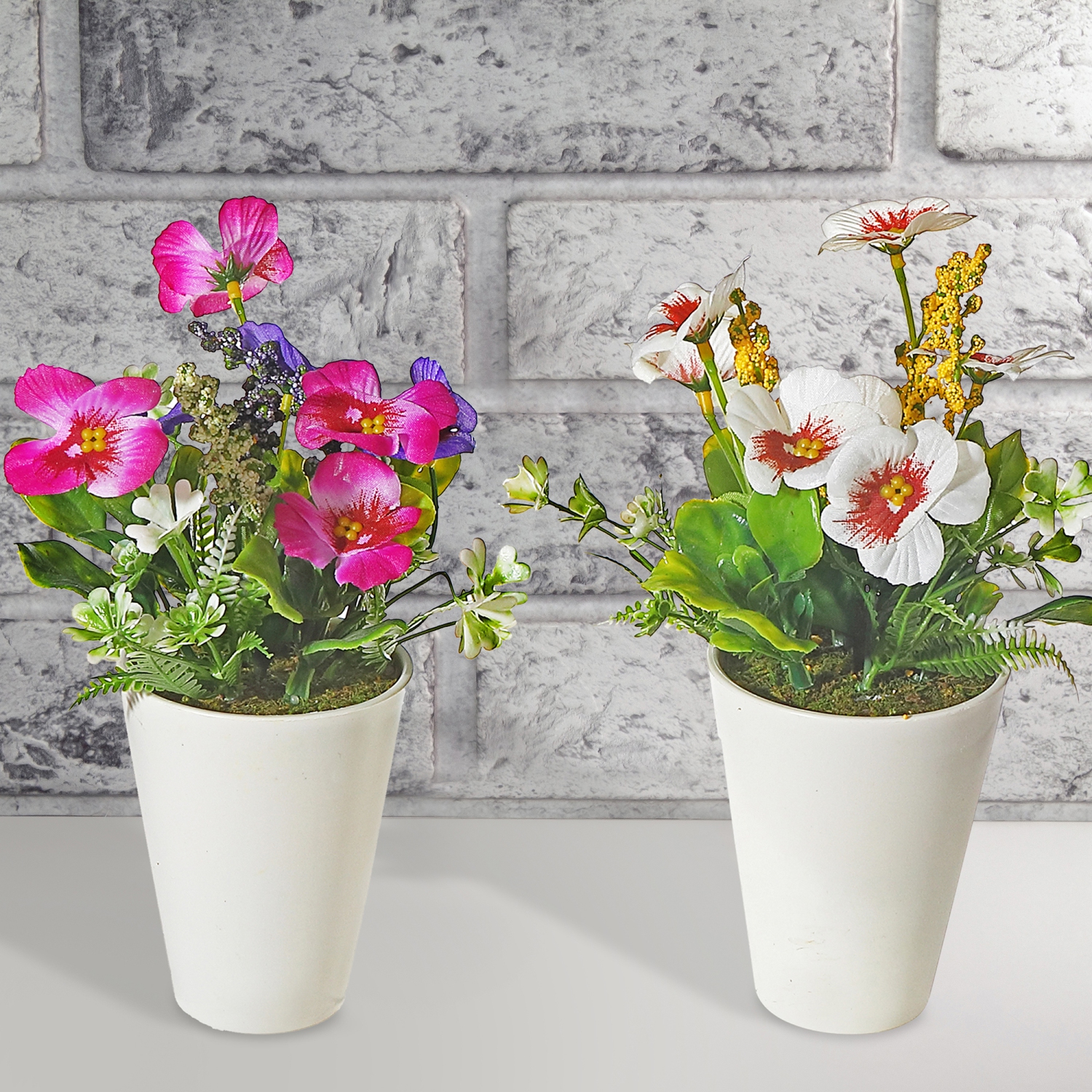 Maison Concepts Artificial Pansy In Plastic Pot Asstd - Set of 2