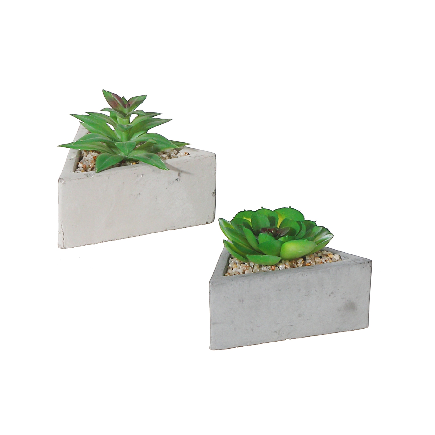 Maison Concepts Artificial Succulent In Triangular Cement Pot Asstd - Set of 2