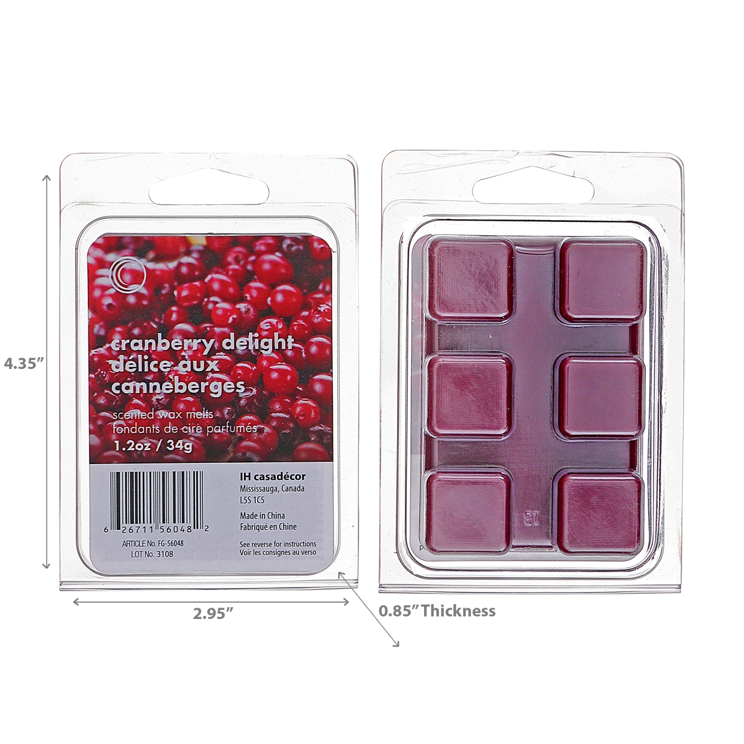 Maison Concepts 6Pk Scented Wax Melts Cranberry Delight - Set of 4