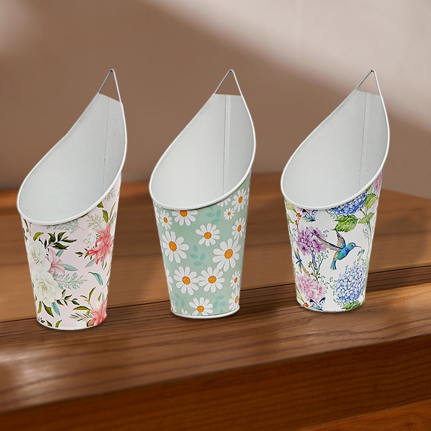 Maison Concepts Floral Metal Suspendu Jardinière Asstd - Ensemble De 3