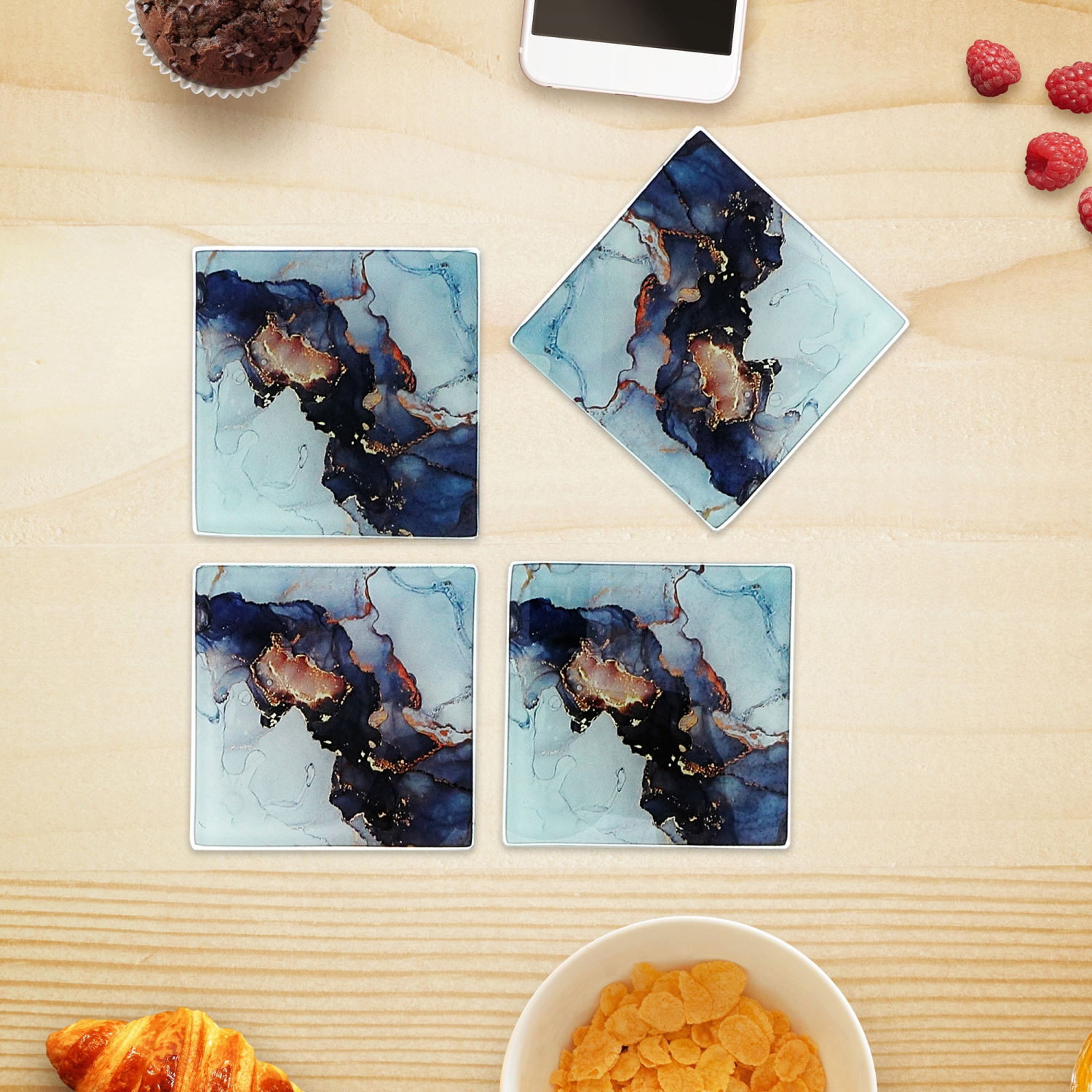 Maison Concepts 4 Pc Square Glass Coasters Marbling Black & Gold