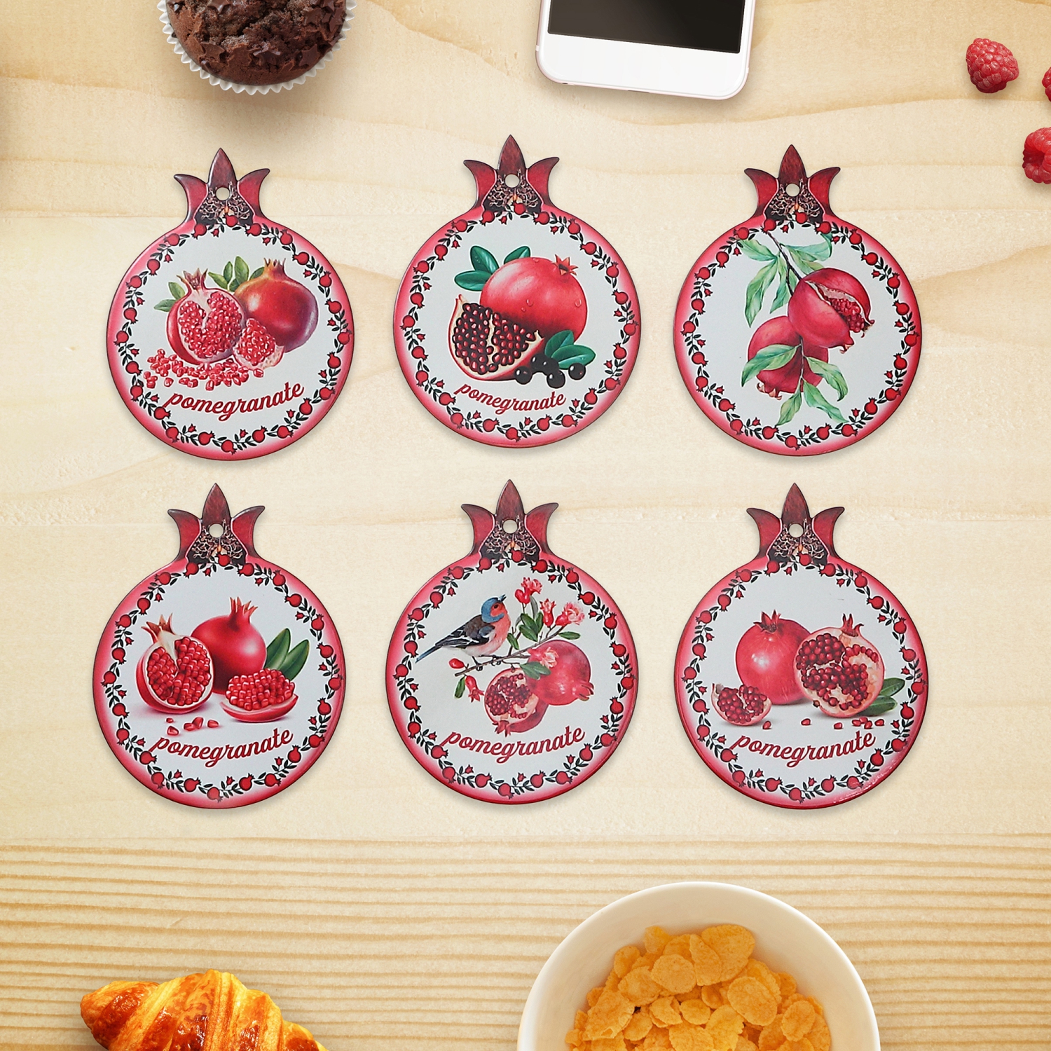 Maison Concepts 8" Ceramic Trivet Pomegranate Asstd - Set of 6