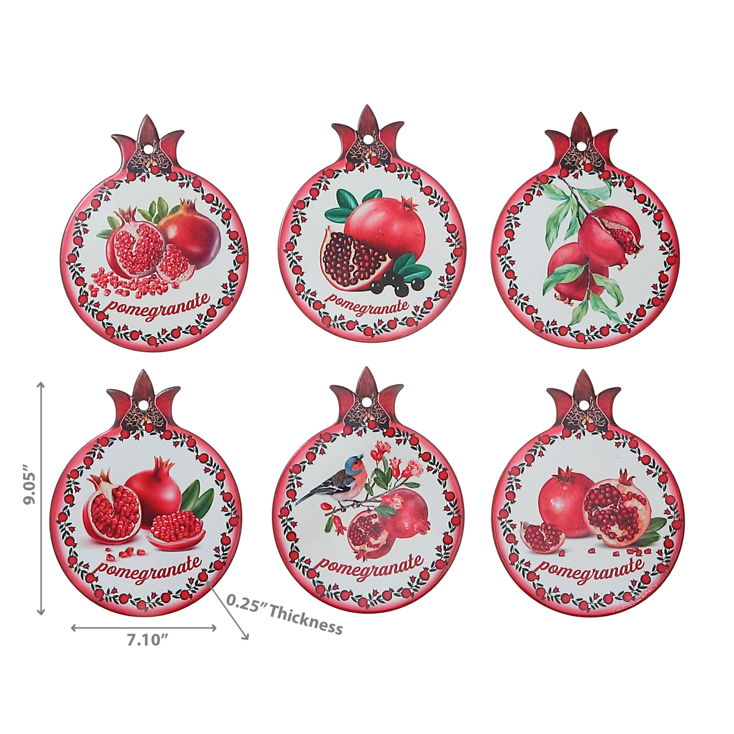 Maison Concepts 8" Ceramic Trivet Pomegranate Asstd - Set of 6