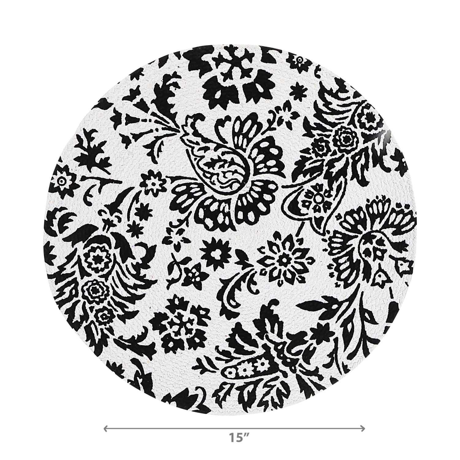 Maison Concepts Printed Round Cotton Rope Placemat Black Baroque - Set of 12