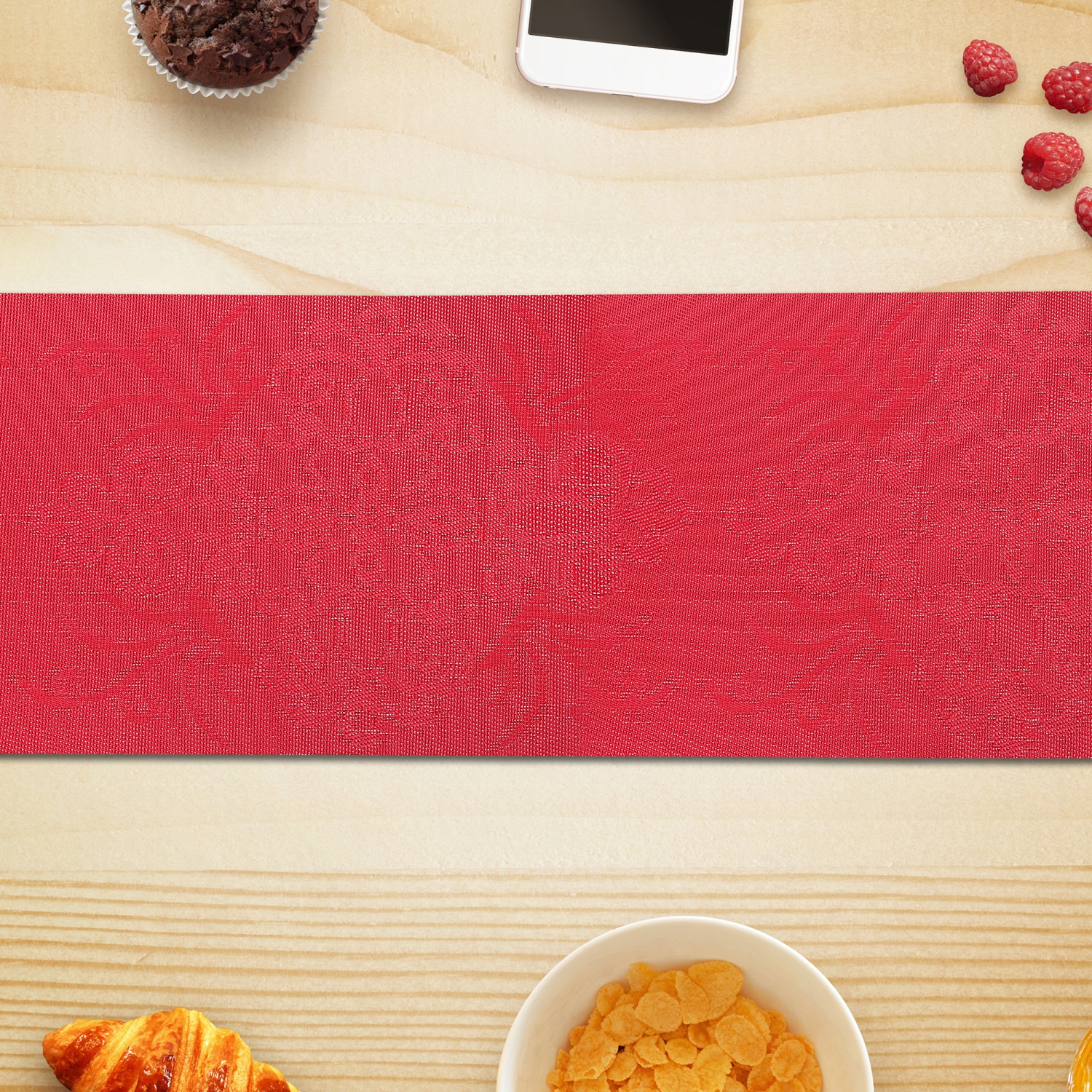 Maison Concepts Vinyl Table Runner 54" Damask Red - Ensemble De 2