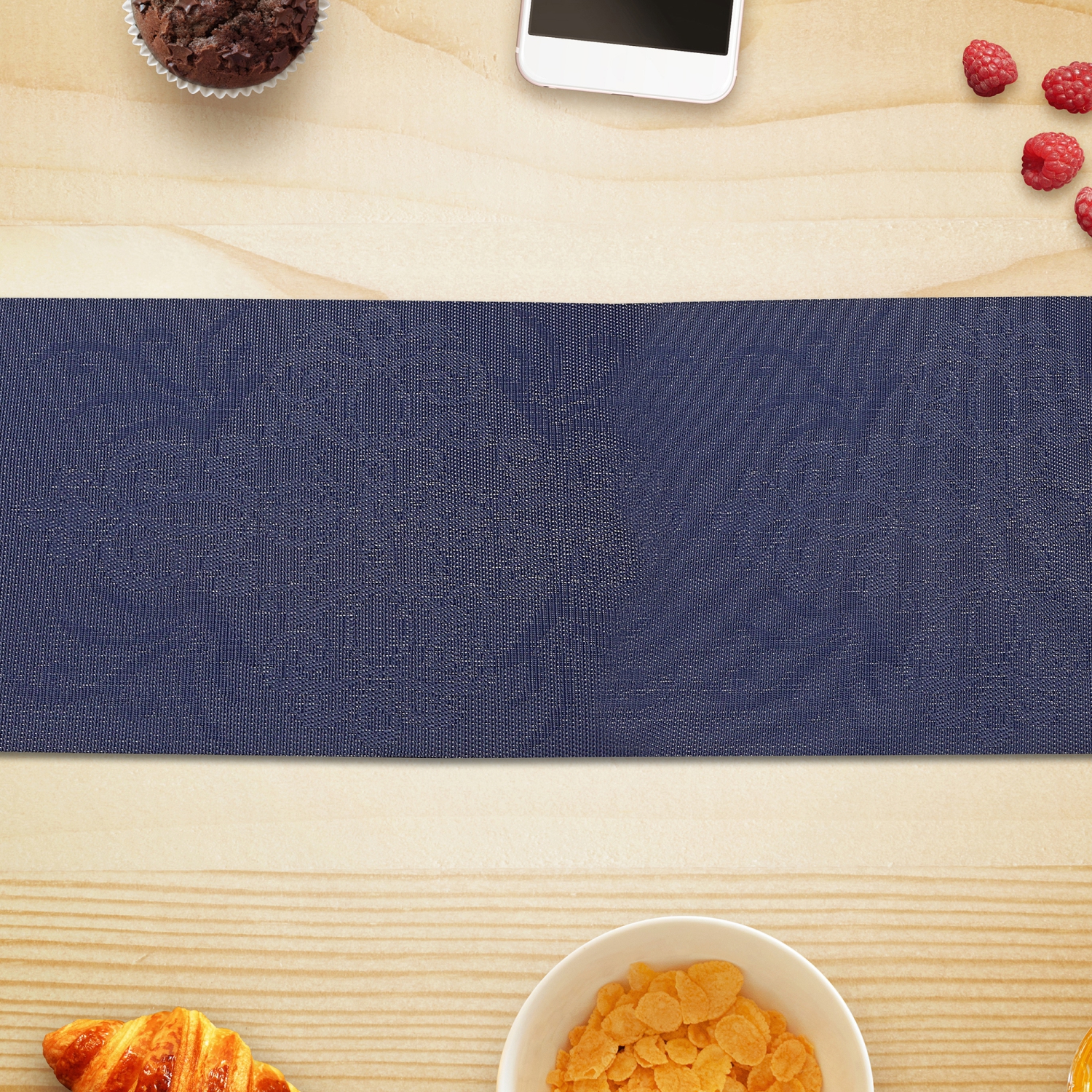 Maison Concepts Vinyl Table Runner 54" Damask Navy Blue - Set of 2