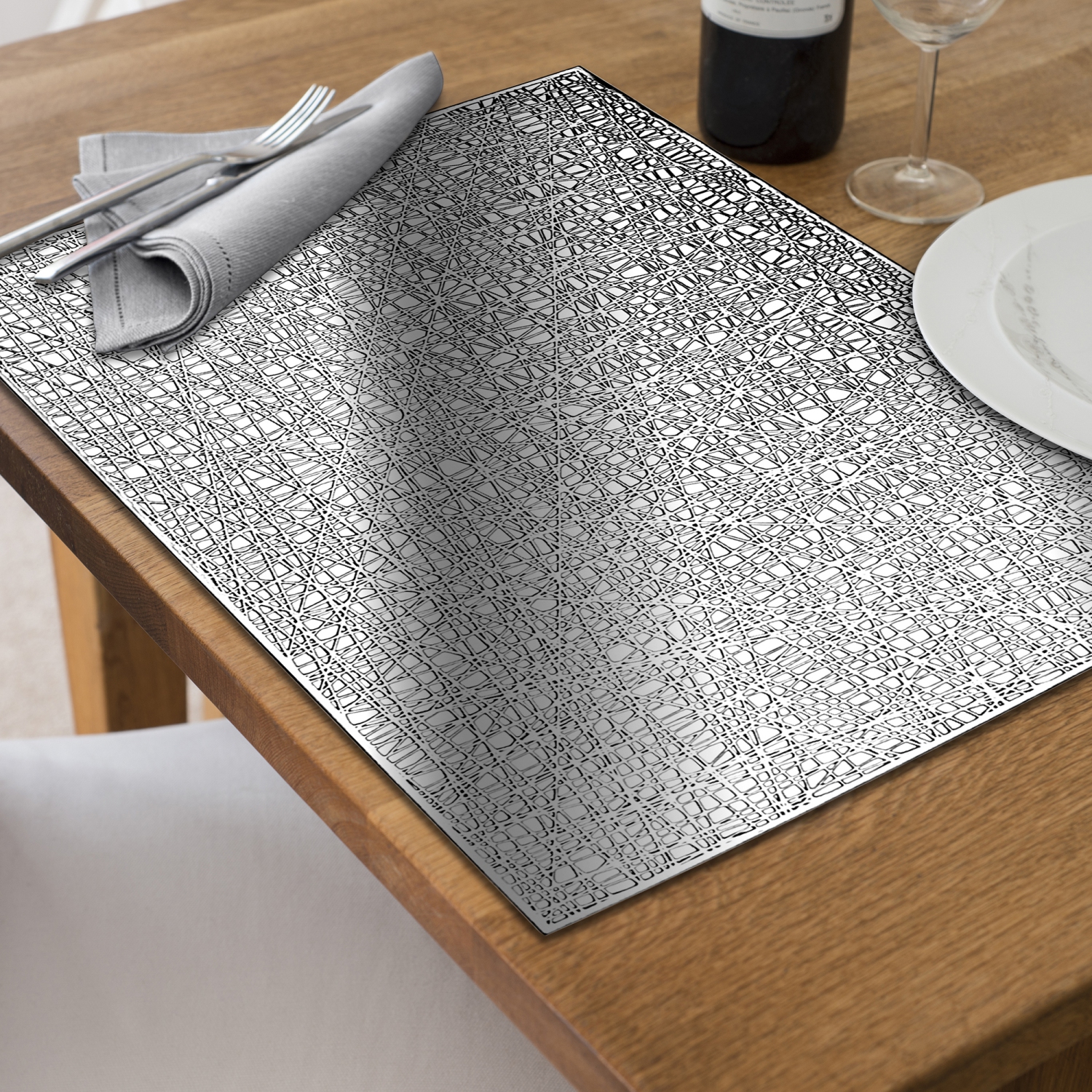 Maison Concepts Metallic Laser Cut Pvc Placemat Sisal Silver - Set of 12