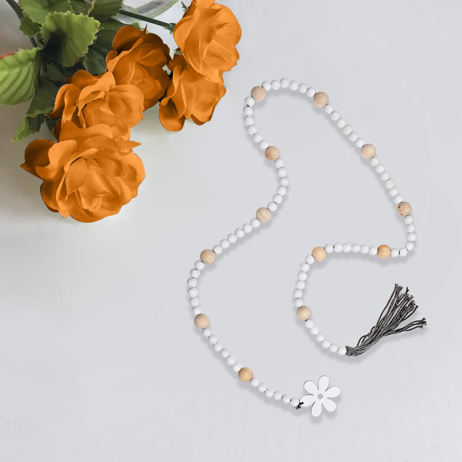 Maison Concepts 65" Dual Color Bead Garland With Tassel Daisy - Set of 2