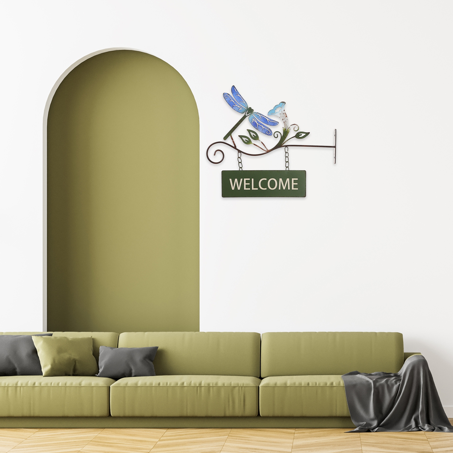 Maison Concepts Hanging Metal Dragonfly Welcome Sign