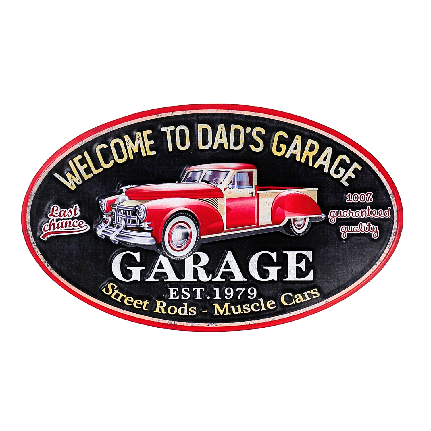 Maison Concepts Embossed Oval Metal Sign Welcome To Dad'S Garage