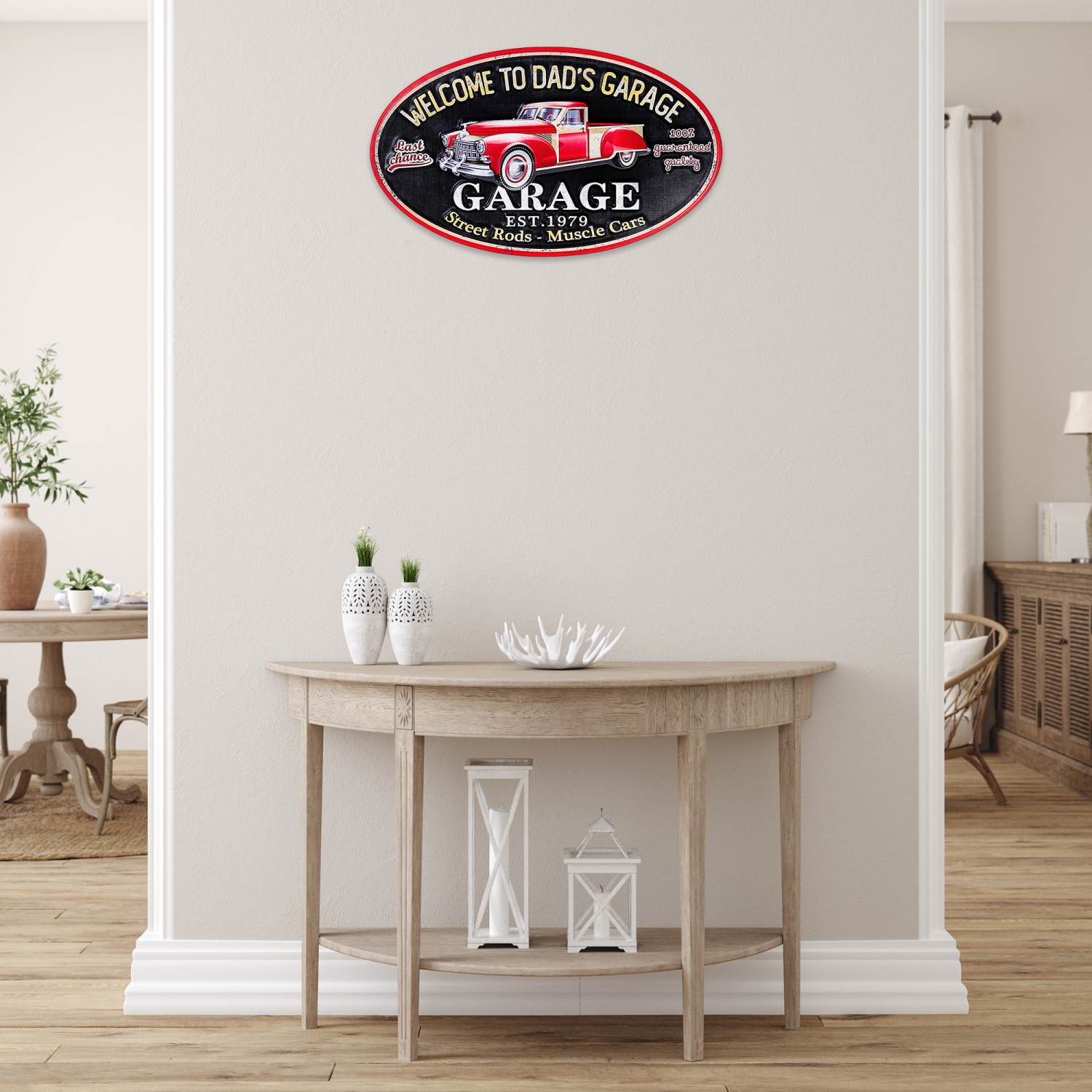 Maison Concepts Embossed Oval Metal Sign Welcome To Dad'S Garage
