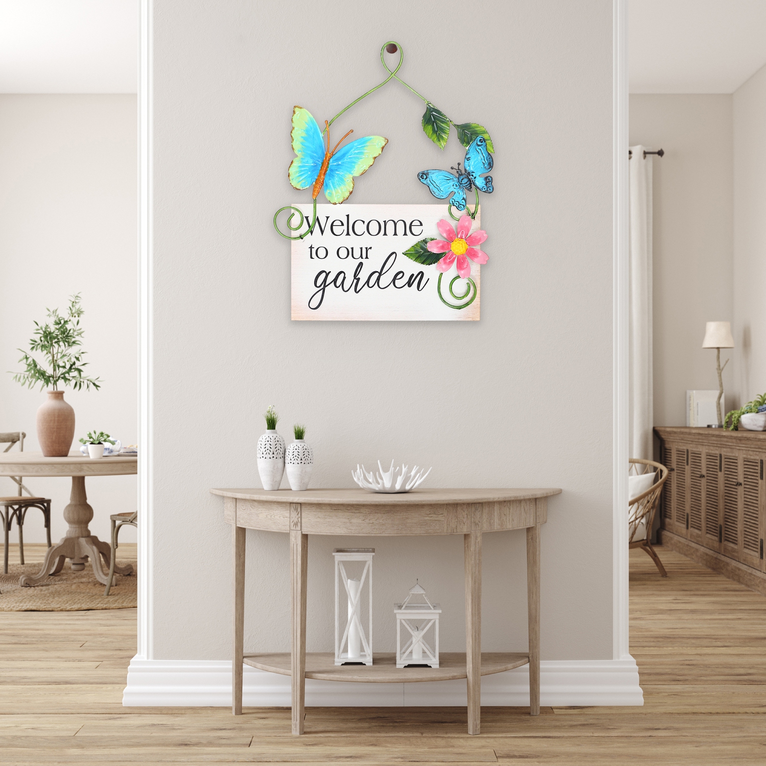 Maison Concepts Welcome To Our Garden Metal Butterfly Hanger