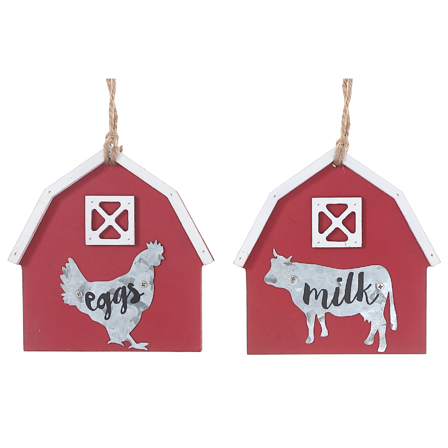 Maison Concepts Barn Ornament With Galvanized Animal Cow/Rooster Asstd - Set of 2