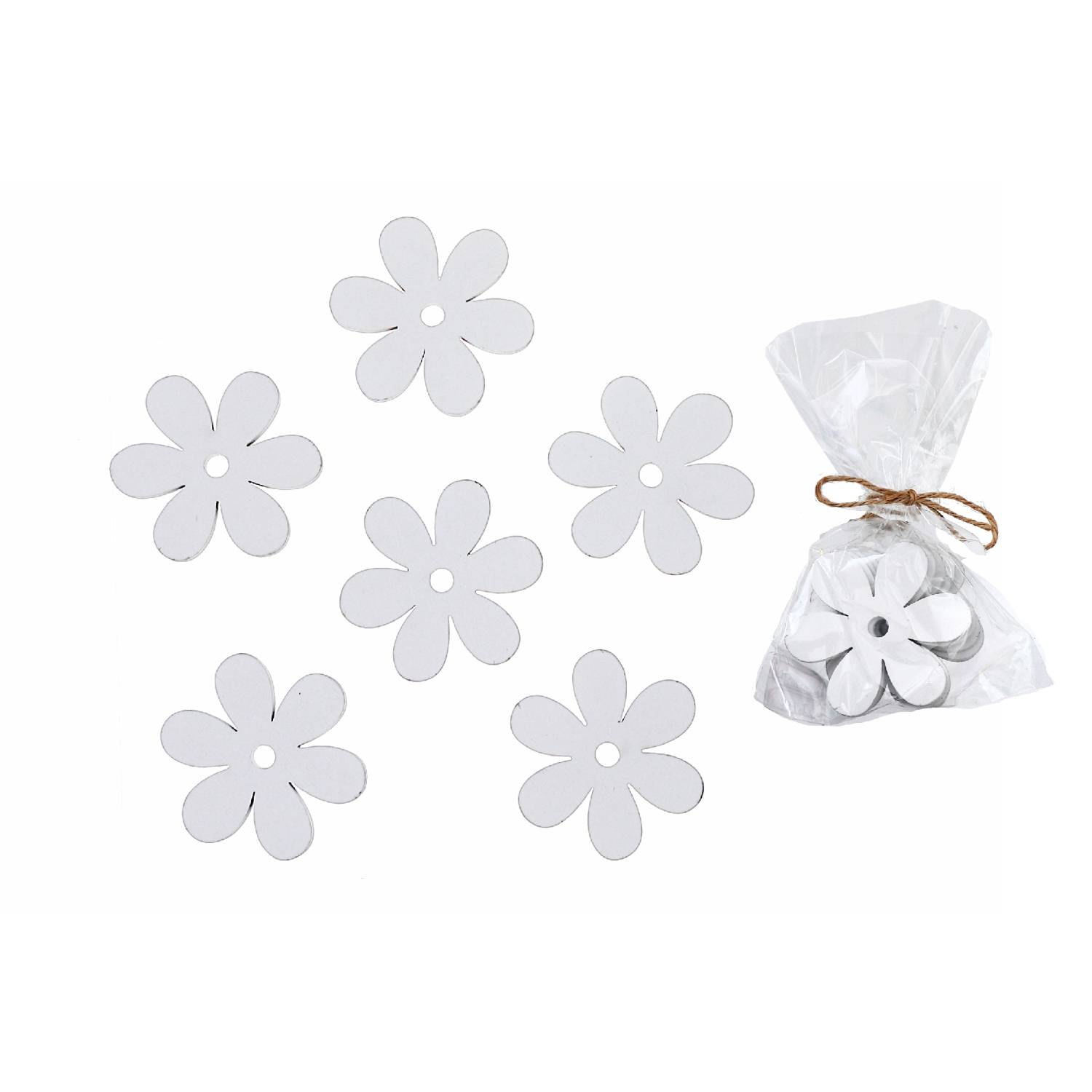 Maison Concepts 6 Pk Wood Ornaments Daisy White - Set of 2