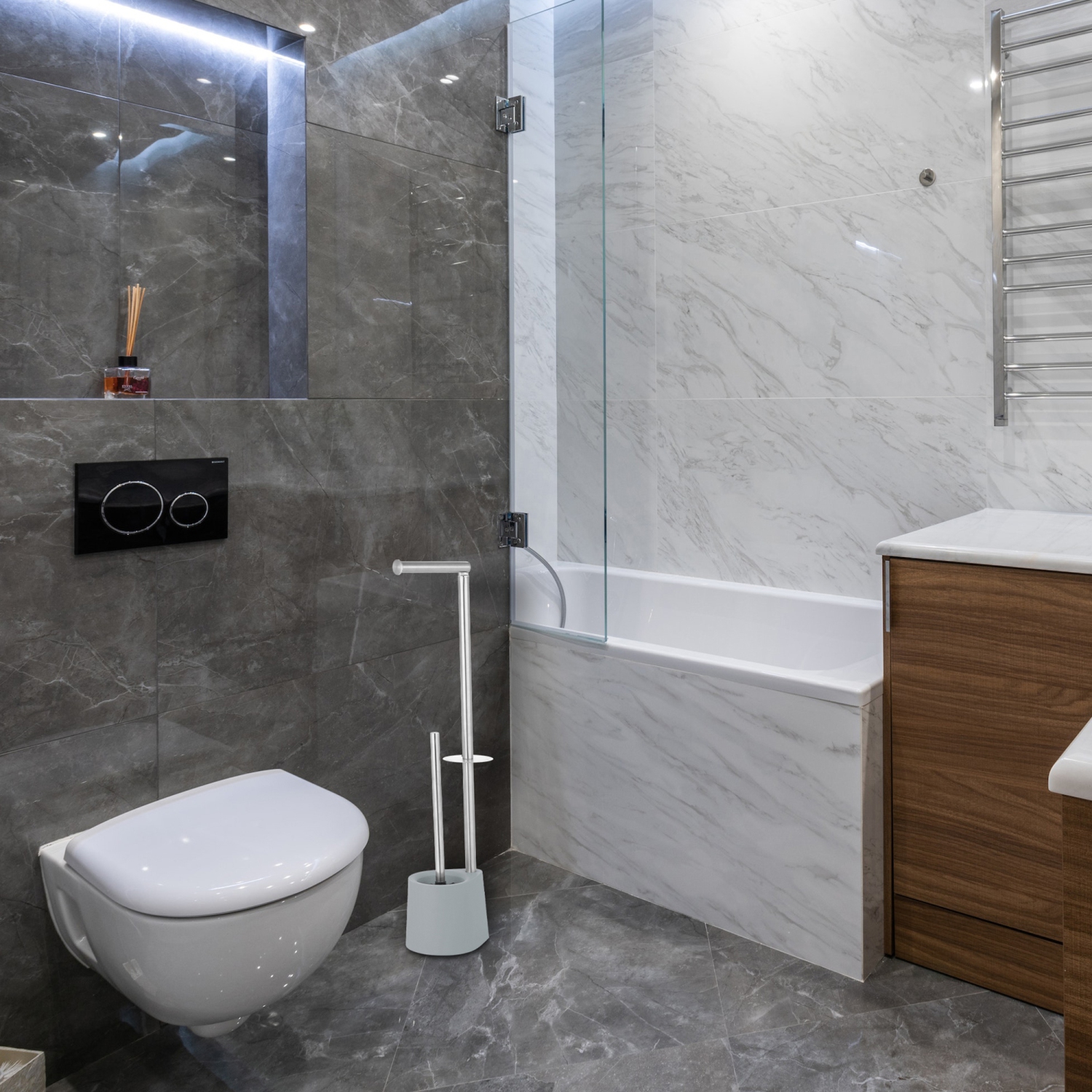 Maison Concepts S/Steel Toilet Paper And Brush Holder Gray