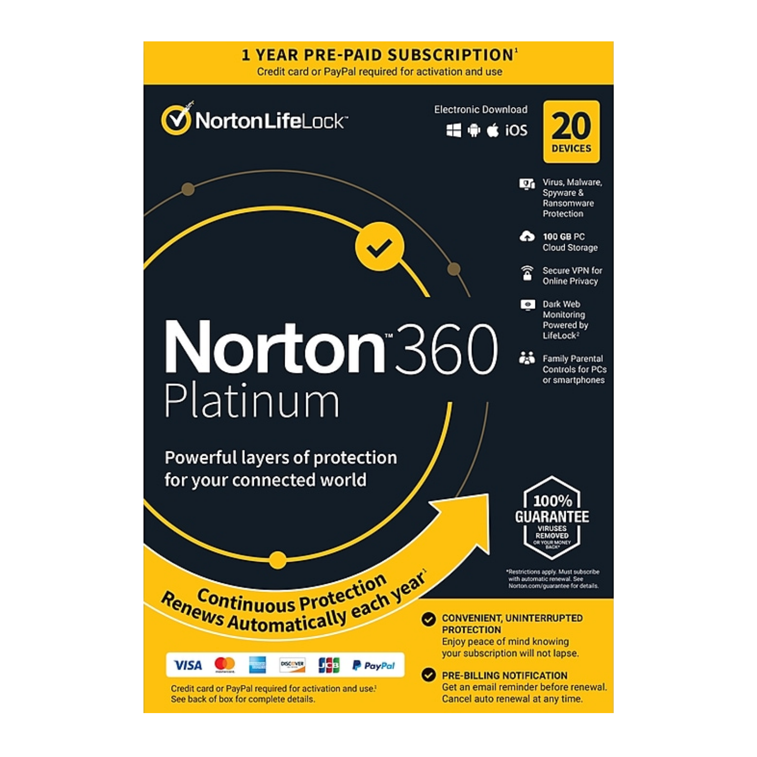 Norton 360 Premium (PC/Mac) - 20 Devices - 100GB Cloud Backup - 1-Year Subscription