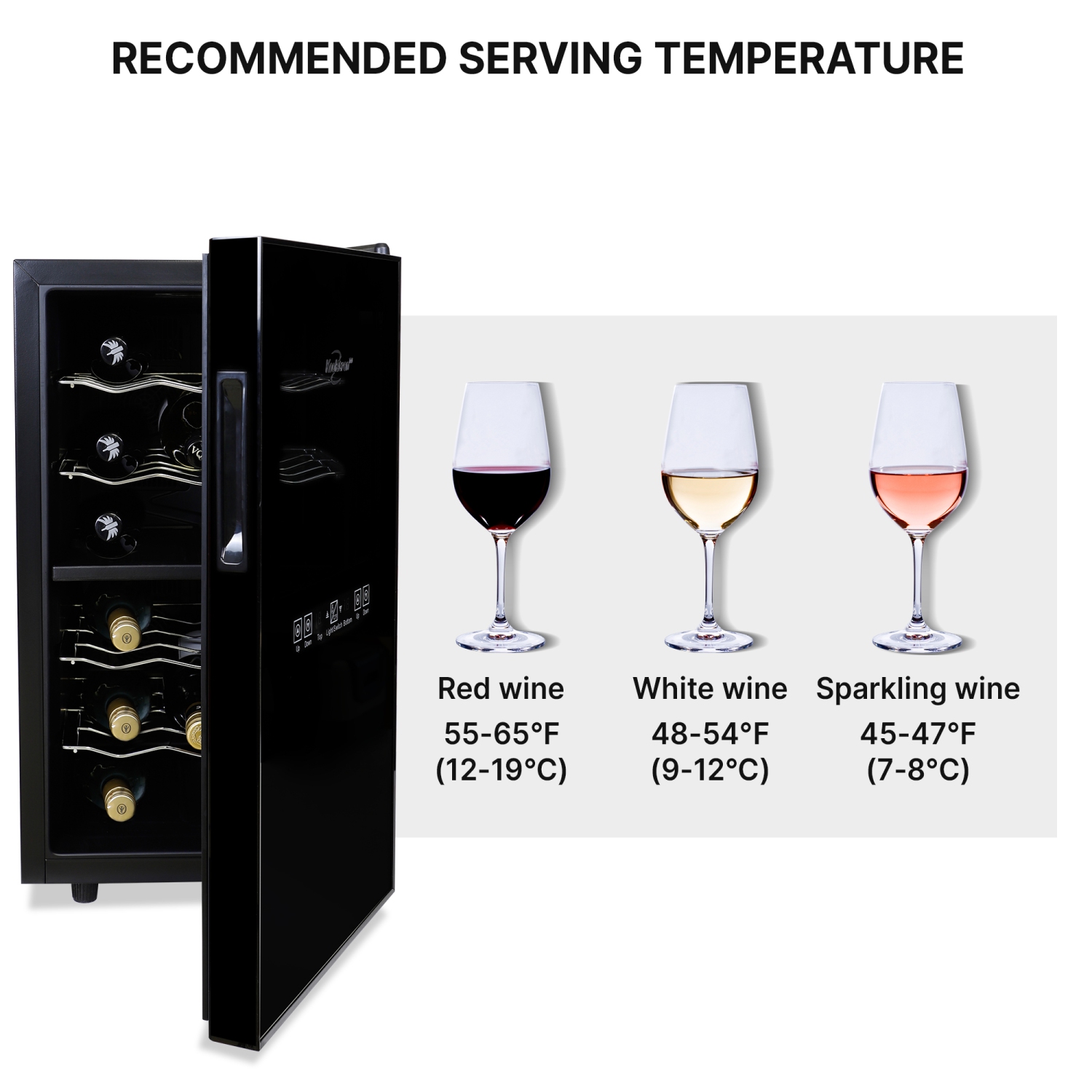 Koolatron 18 Bottle Dual Zone Wine Cooler, Black Wine Fridge, Freestanding Wine Cellar, Red, White, Sparkling Wine Storage for Home Bar, Kitchen,