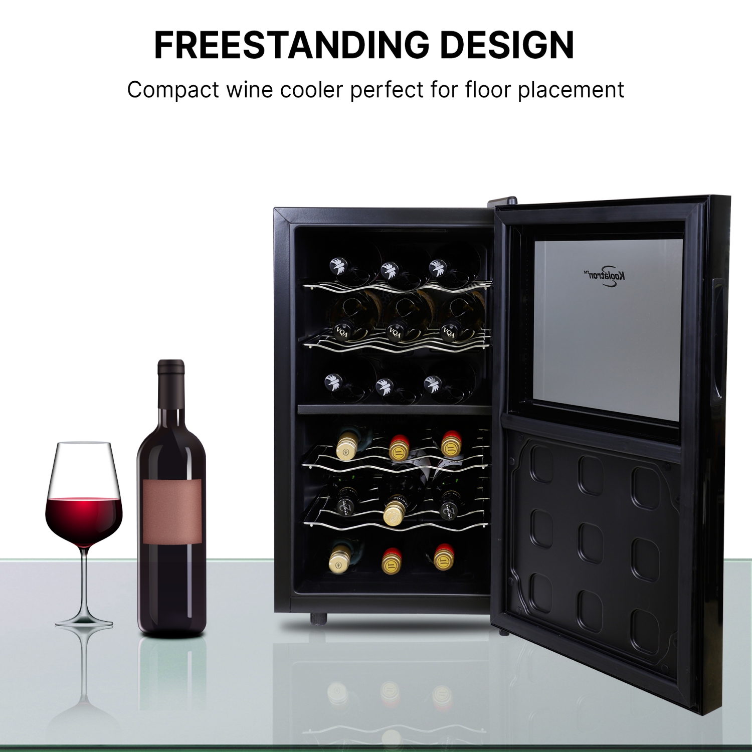 Koolatron 18 Bottle Dual Zone Wine Cooler, Black Wine Fridge, Freestanding Wine Cellar, Red, White, Sparkling Wine Storage for Home Bar, Kitchen,