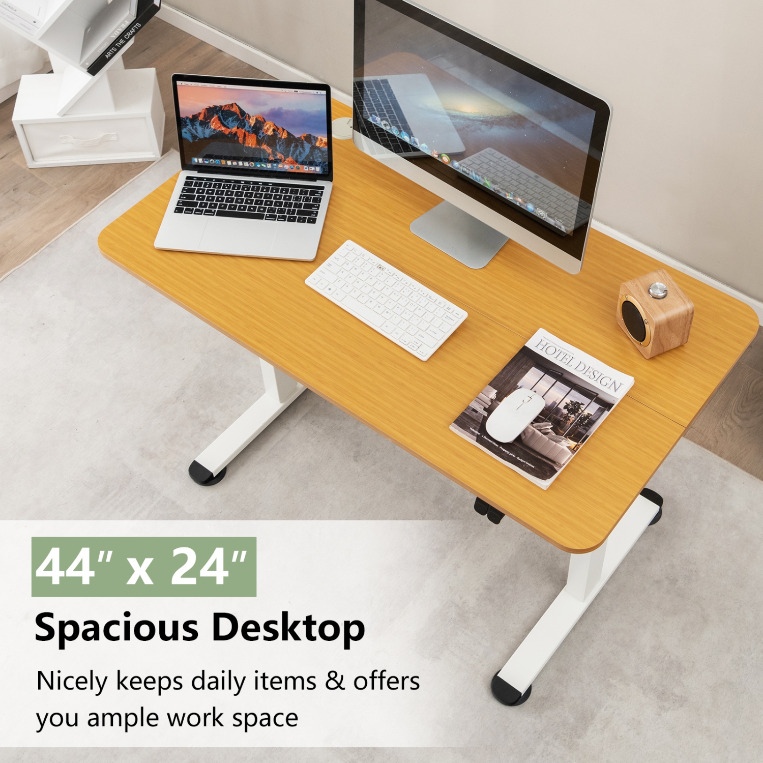 Topbuy Height Adjustable Electric Desk 44" x 24" Sit to Stand Desk w/ Splice Board Sturdy T-shaped Metal Bracket