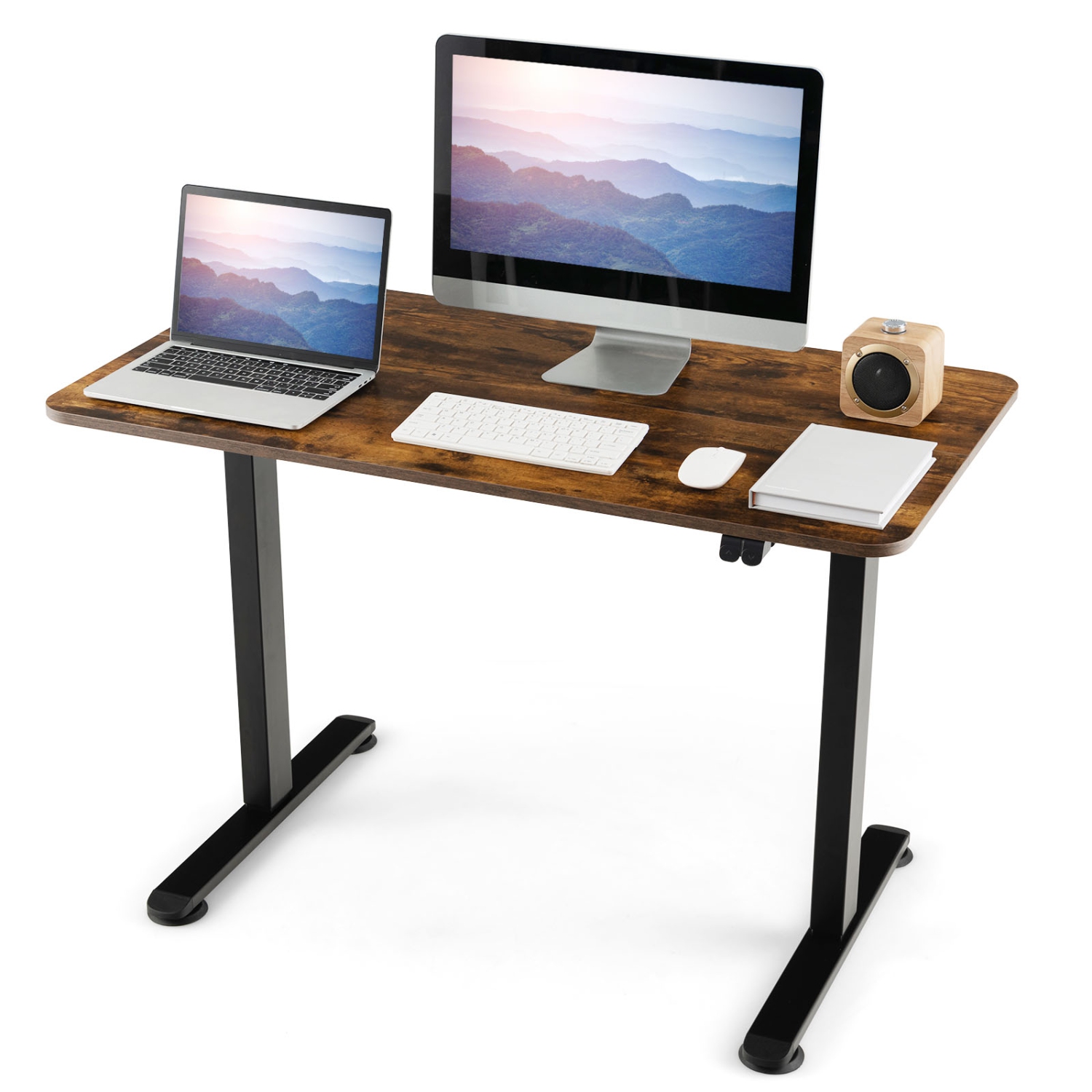 Topbuy Height Adjustable Electric Desk 44" x 24" Sit to Stand Desk w/ Splice Board Sturdy T-shaped Metal Bracket