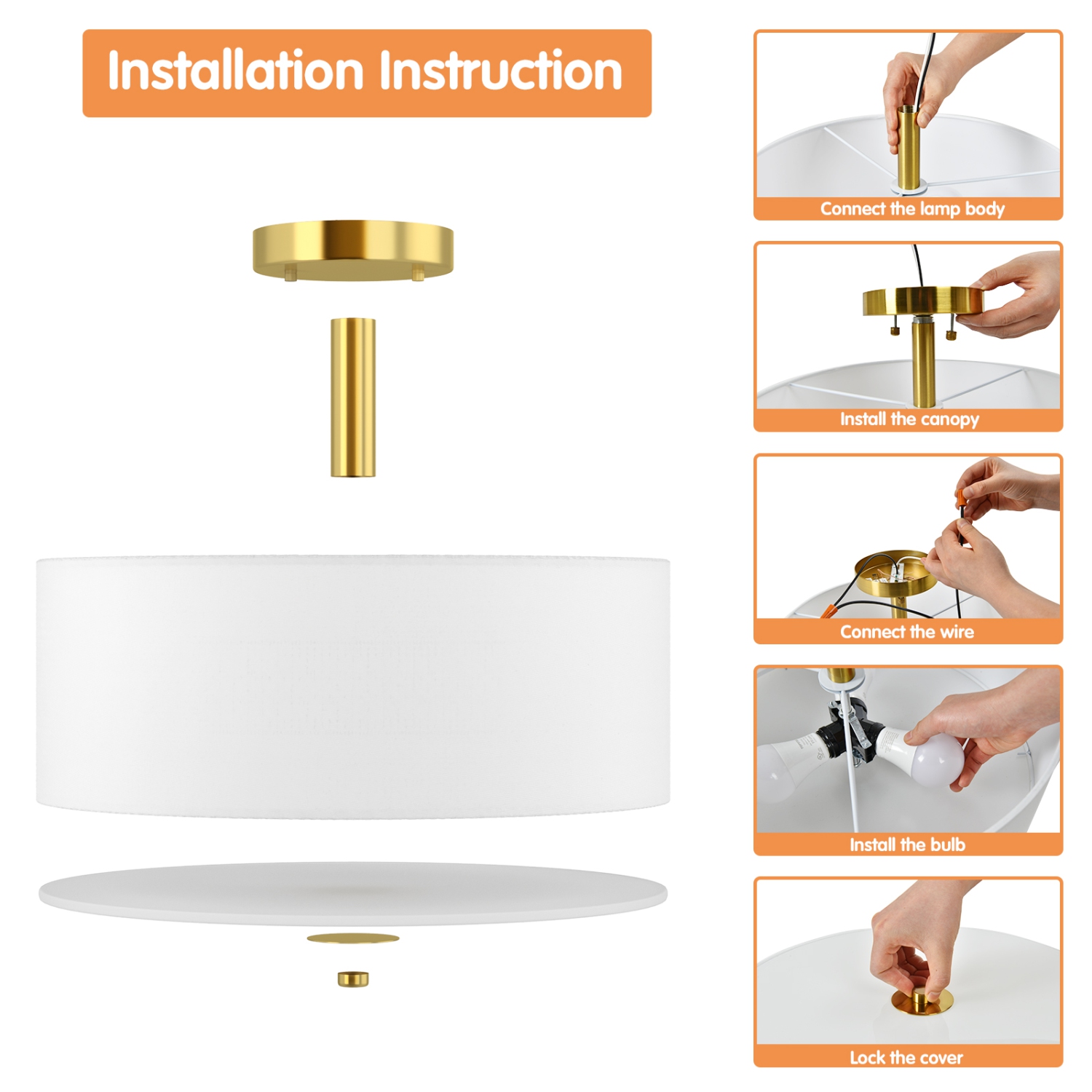 Topbuy Modern 3-Light Semi-Flush Mount Ceiling Light Fixture with Glass Lampshade for Bedroom&Living room