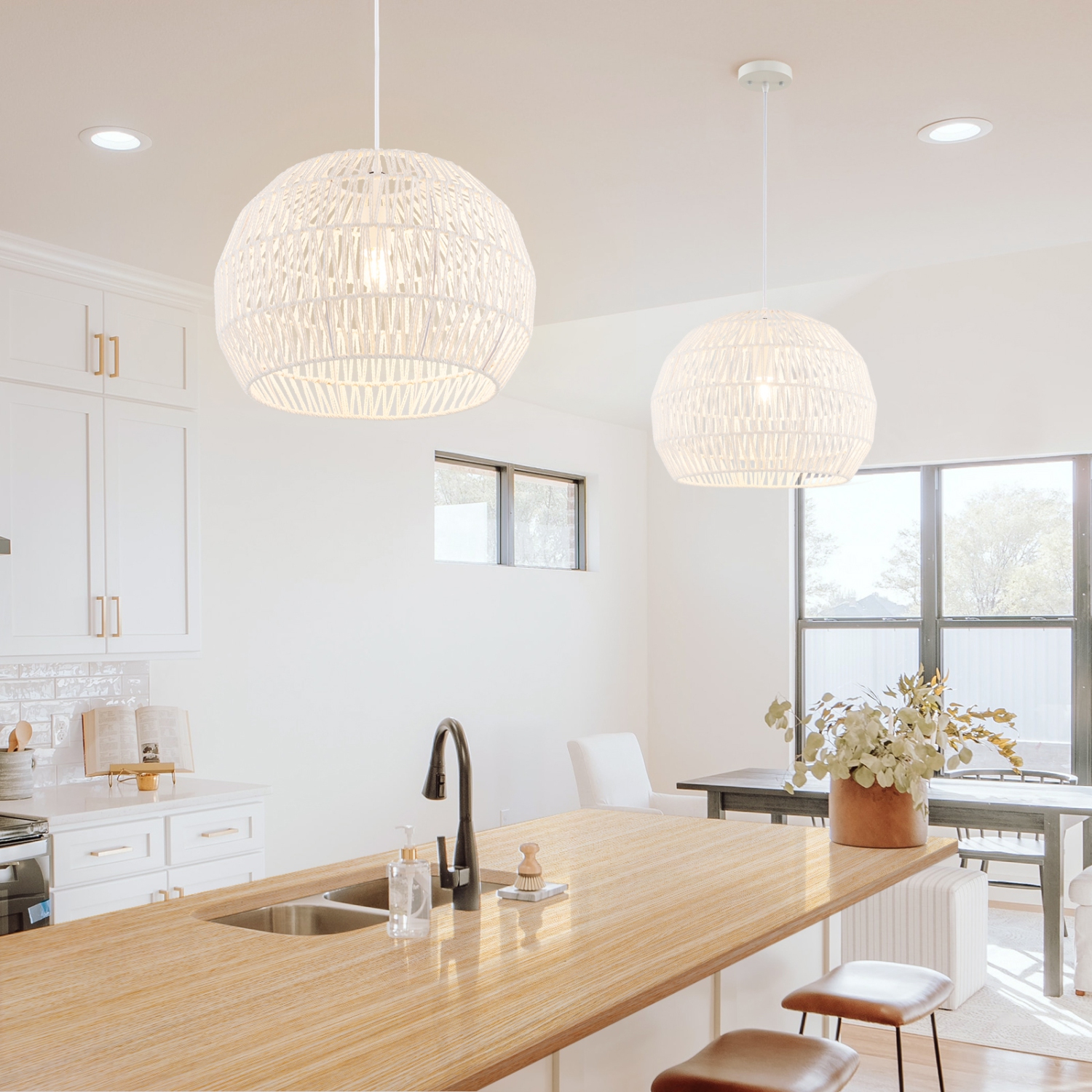 Topbuy Paper Pendant Light Fixture Round Hanging Ceiling Light with Adjustable Hanging Rope 17.5" Decorative Chandelier