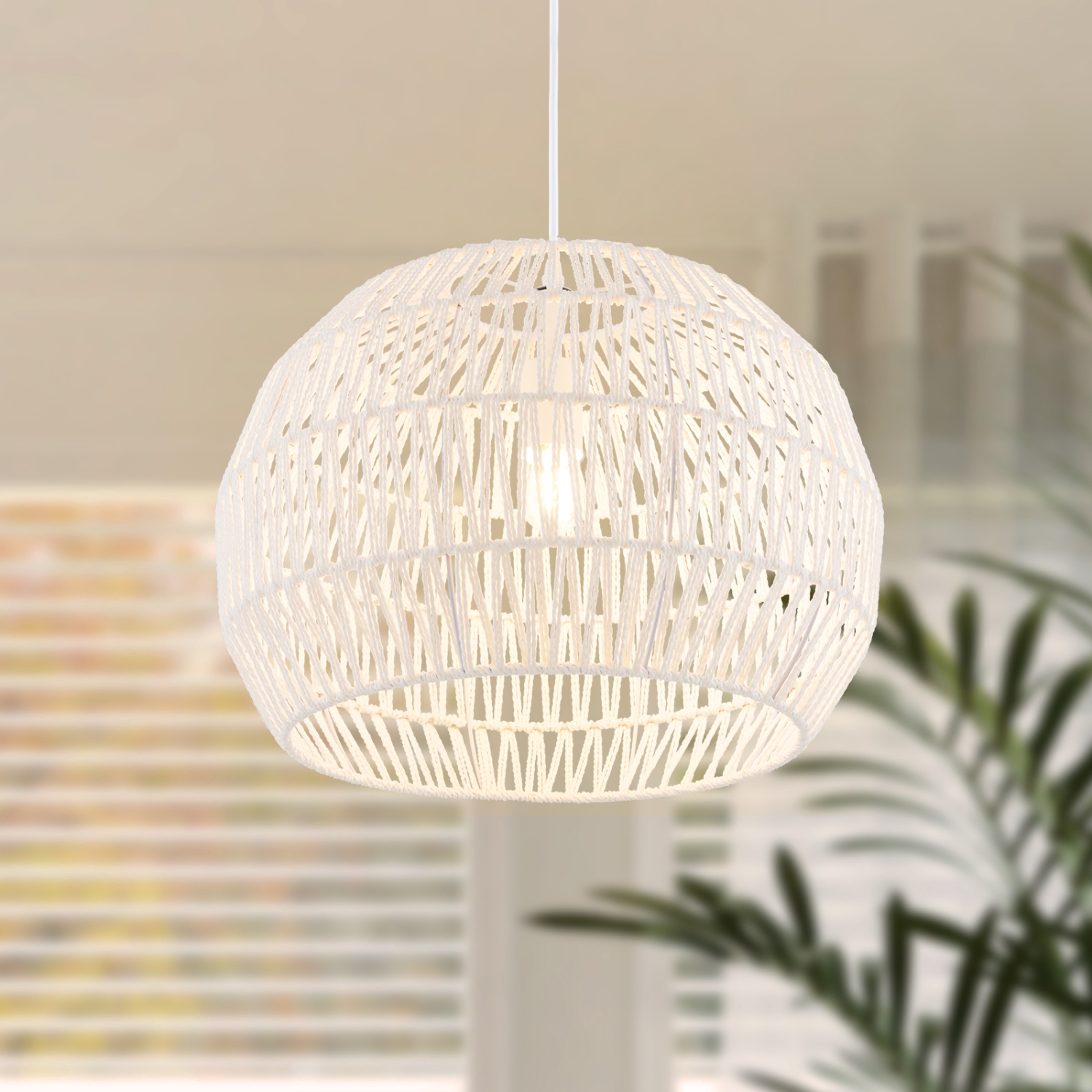 Topbuy Paper Pendant Light Fixture Round Hanging Ceiling Light with Adjustable Hanging Rope 17.5" Decorative Chandelier