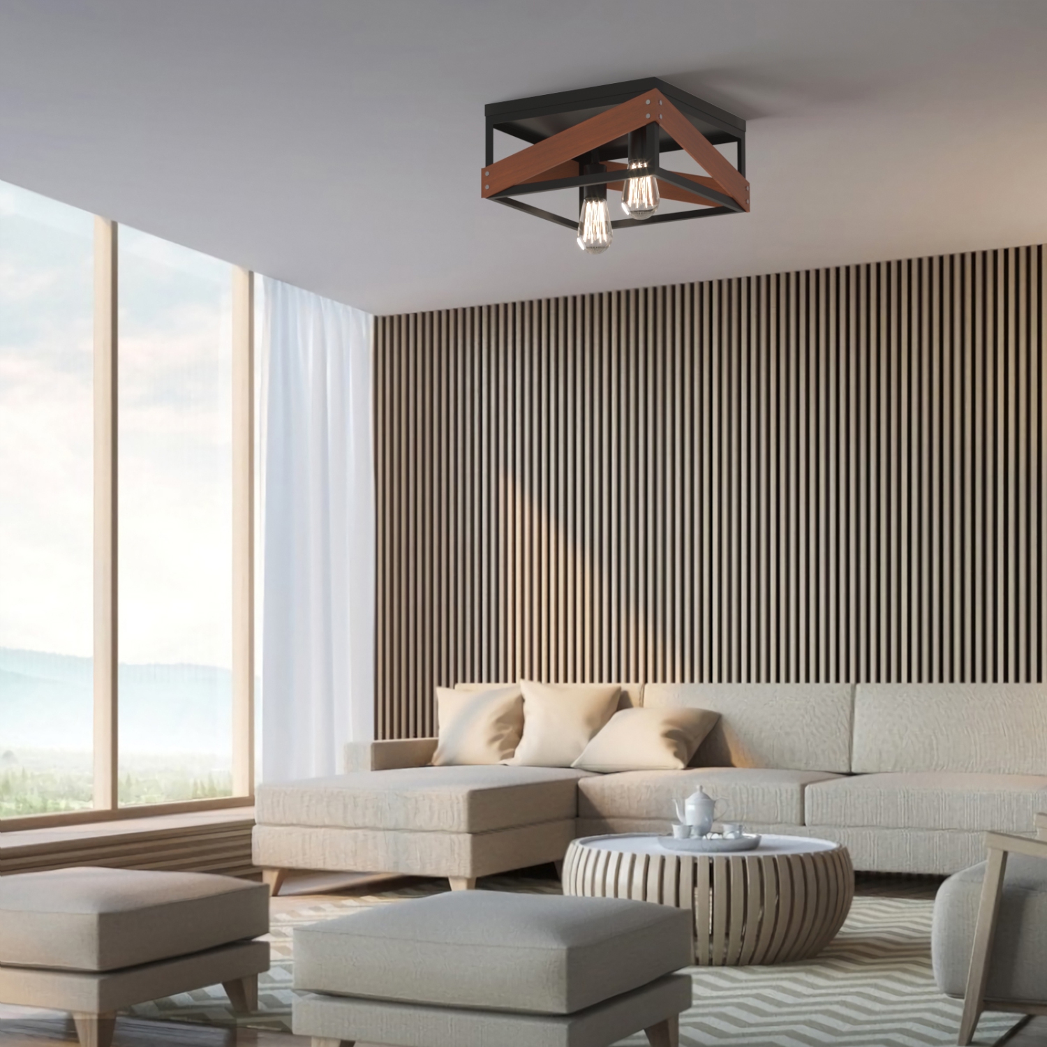 Topbuy Ceiling Lamp Adjustable Flush Mount Ceiling Light with Iron Square Lamp Shade