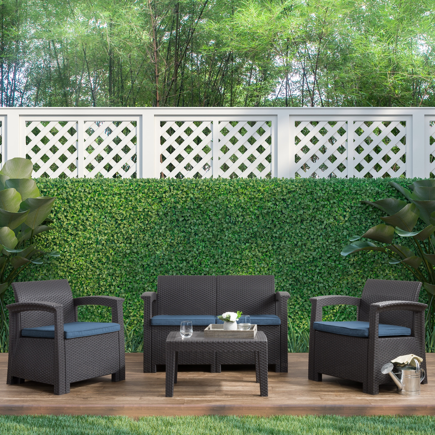 Ensemble de patio en rotin bleu Lake Front, 4pc