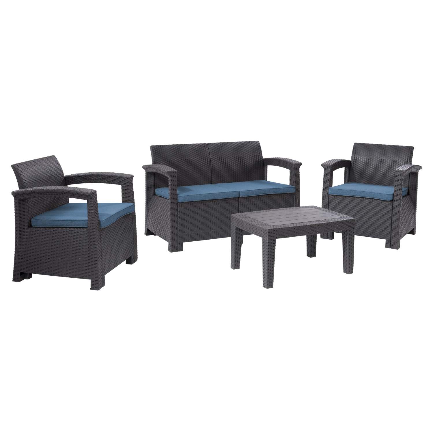 Ensemble de patio en rotin bleu Lake Front, 4pc