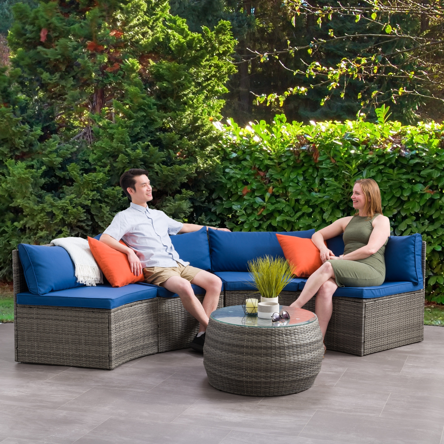 Ensemble modulaire de patio Parksville - Fini gris mélangé / Coussins bleu Oxford 3pc