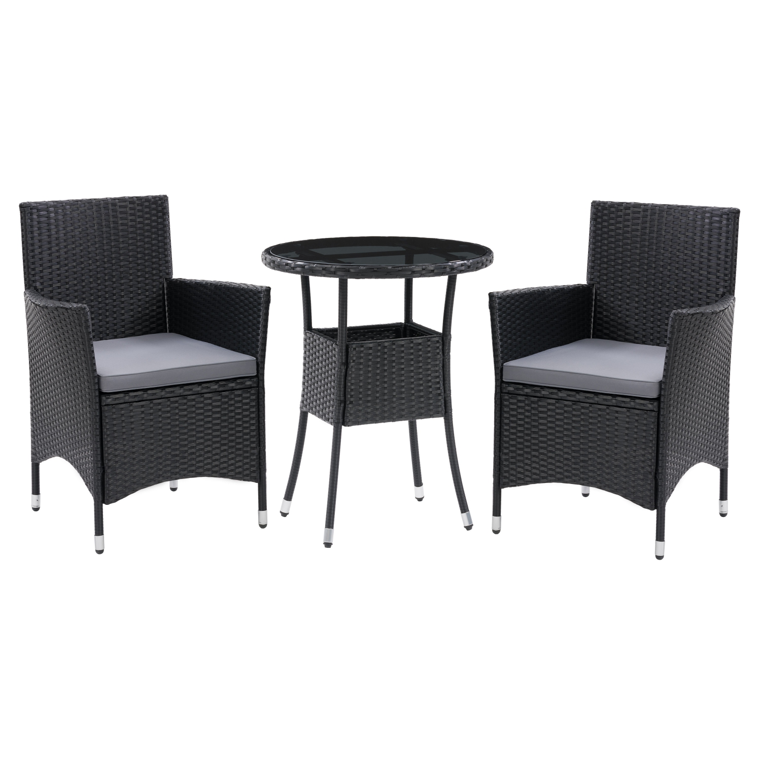 CorLiving Parksville 3-Piece Wicker Patio Bistro Set, Outdoor Dining Set with Table, Chairs and Cushions, for Small Space, Backyard, Balcony