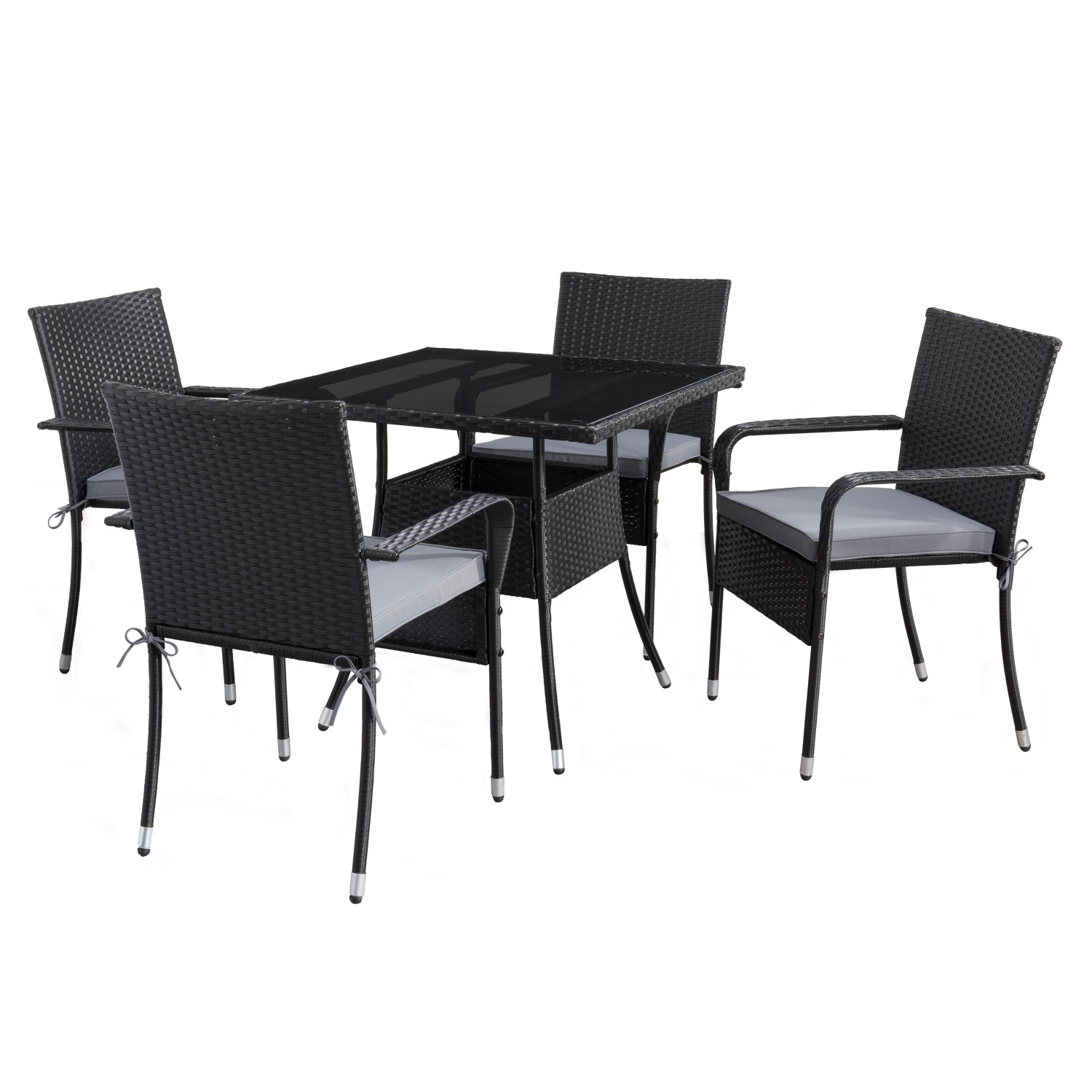 Ensemble de salle à manger pour terrasse Parksville carré - Chaises empilables - Finition noire / Coussins gris cendre 5pc