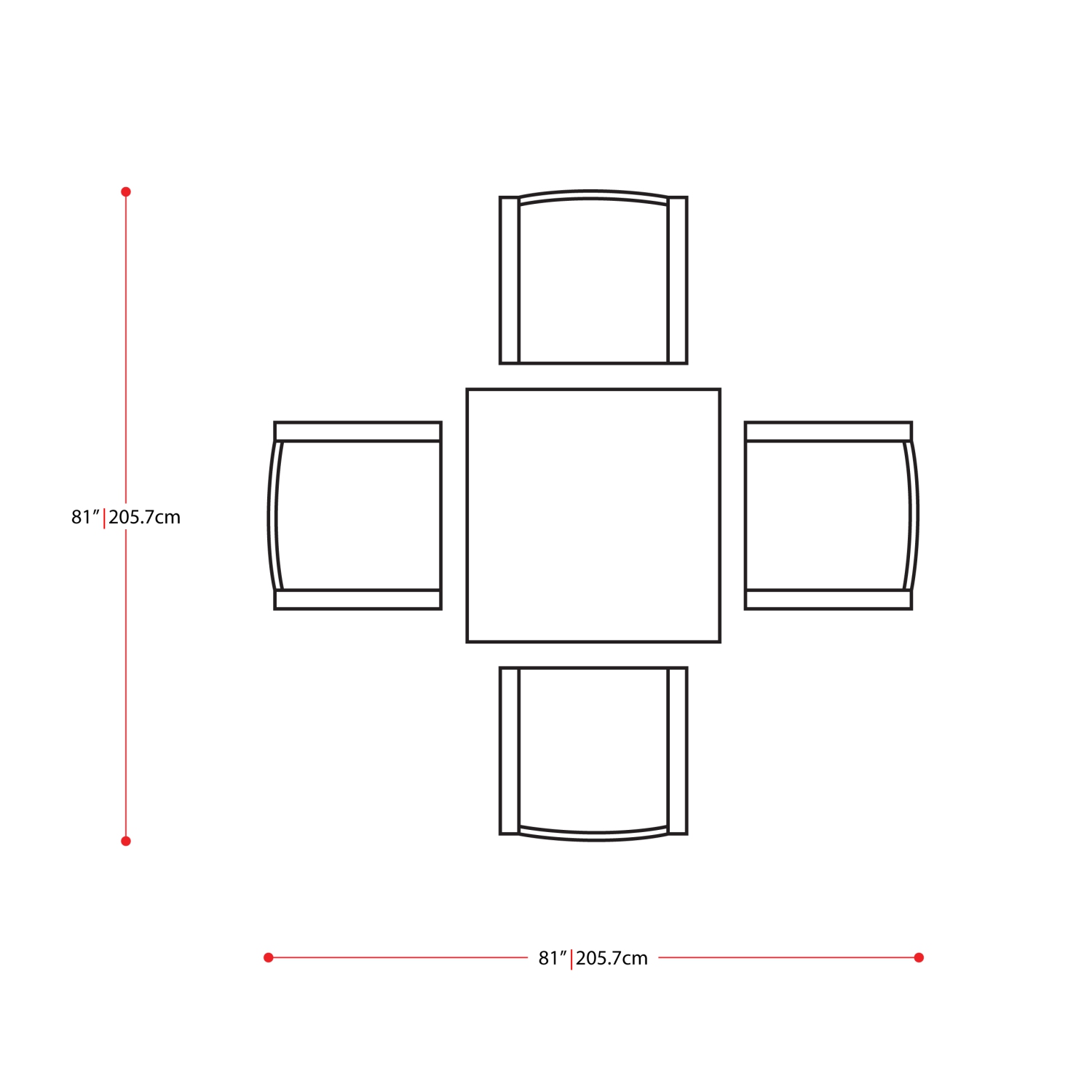 Ensemble de salle à manger pour terrasse Parksville carré - Chaises empilables - Finition noire / Coussins gris cendre 5pc