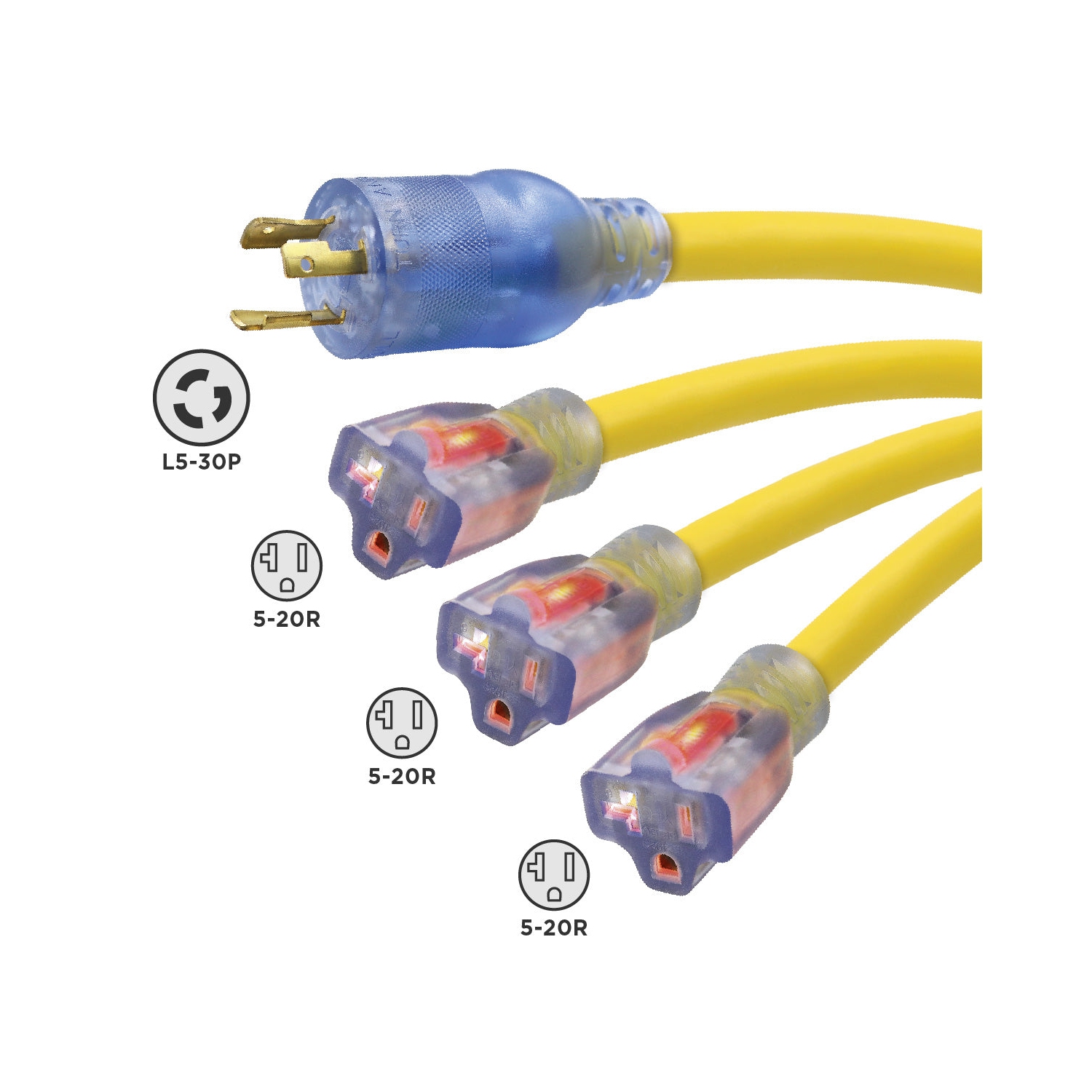 Prime GC130802 Generator Adaptors, 12/3 AWG, 30 A, 3 Outlet(s), 2'