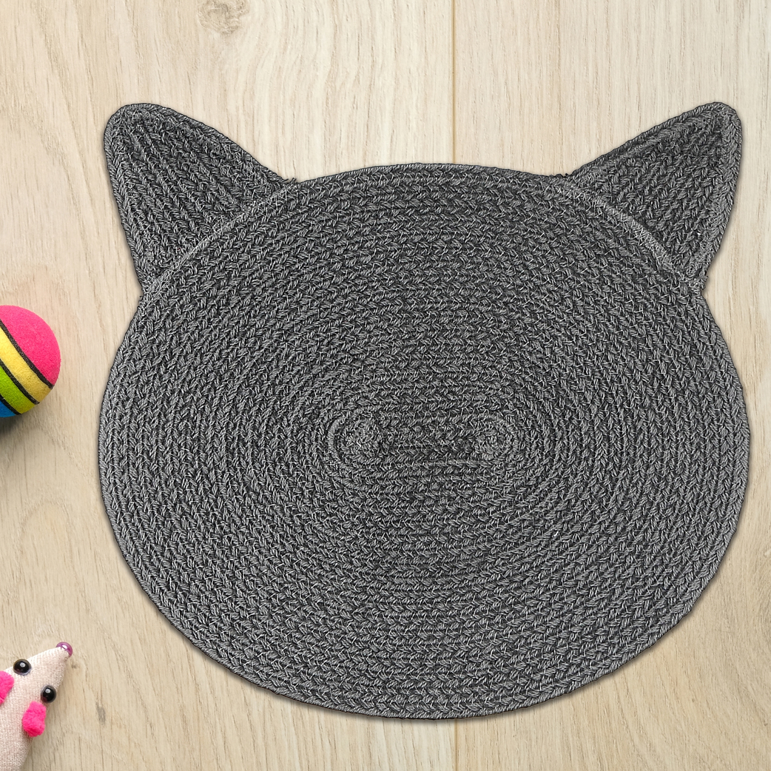 Maison Concepts Tressé De Forme De Chat En Coton Tapis Gris Charbon